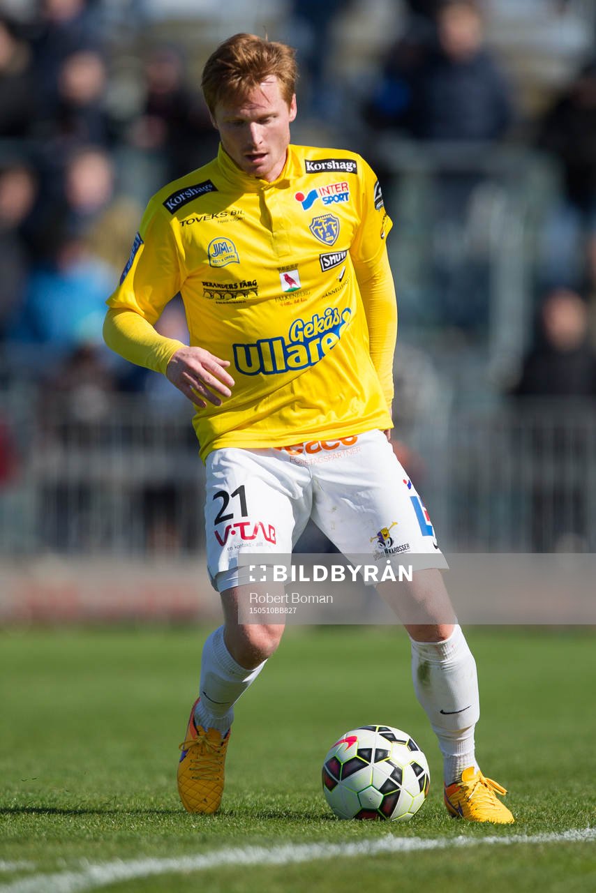 Falkenbergs Dan Keat under fotbollsmatchen i Allsvenskan mellan Falkenbergs FF och Halmstads BK den 10 maj 2015 i Falkenberg.