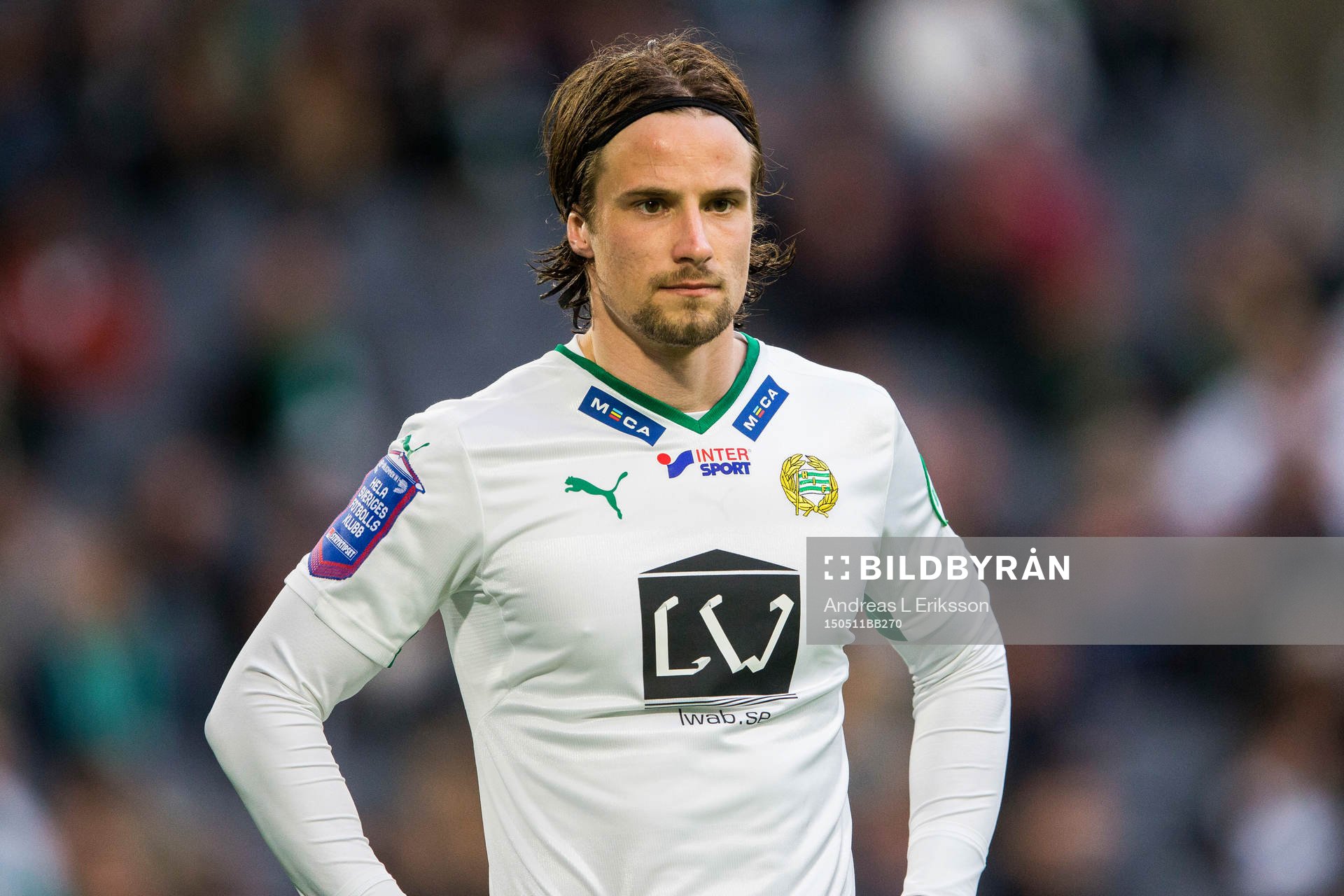 Hammarbys Linus Hallenius under fotbollsmatchen i Allsvenskan mellan Hammarby och Sundsvall den 11 maj 2015 i Stockholm. 