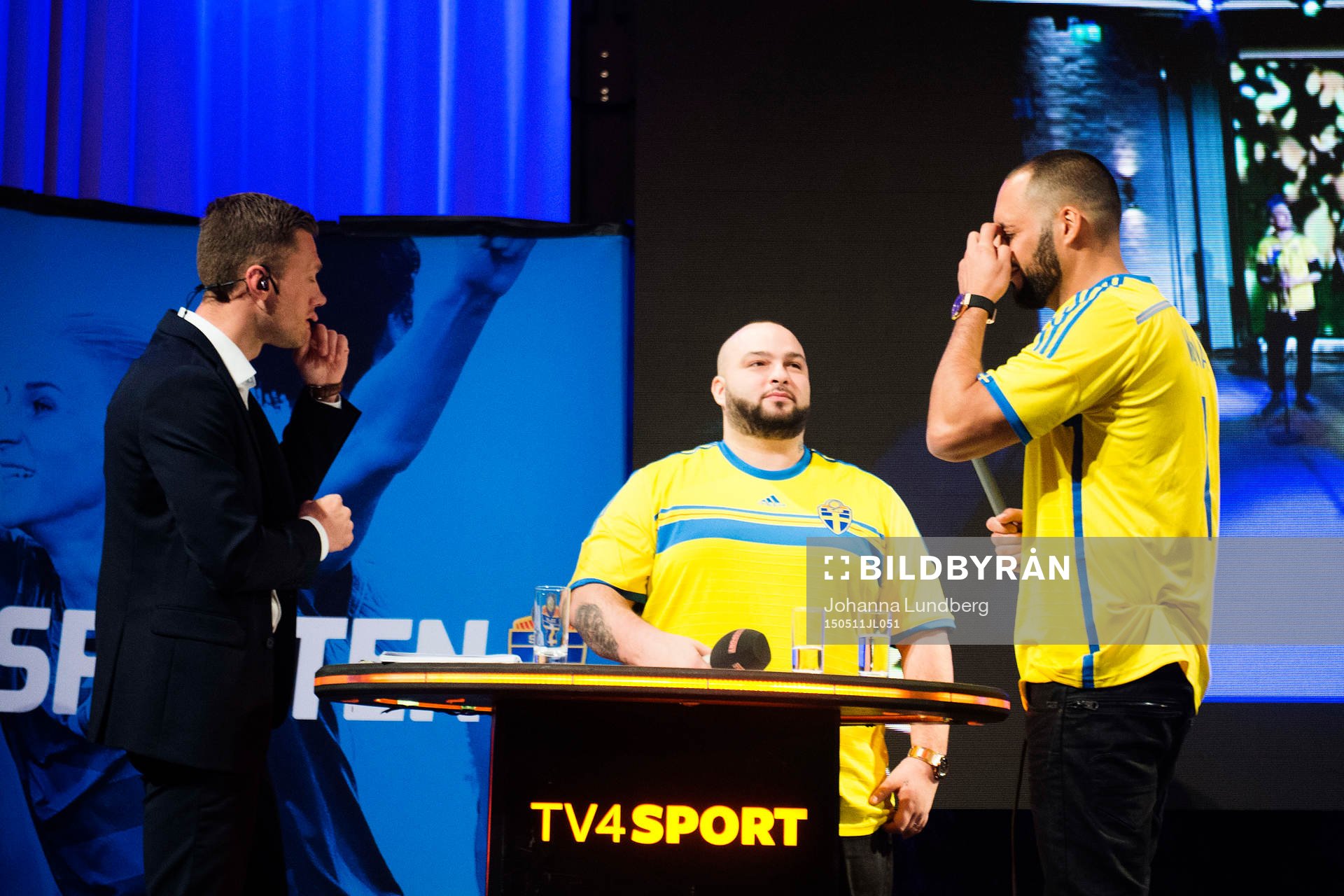 Gruppen Medina när VM-truppen presenteras under en presskonferens  den 11 maj 2015 i Stockholm.