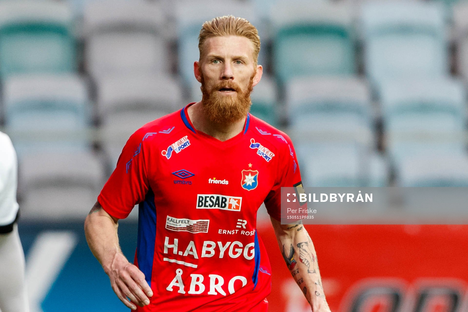Örgrytes Fredrik Björck under fotbollsmatchen i Div 1 Södra mellan Örgryte och Qviding den 11 maj 2015 i Göteborg.