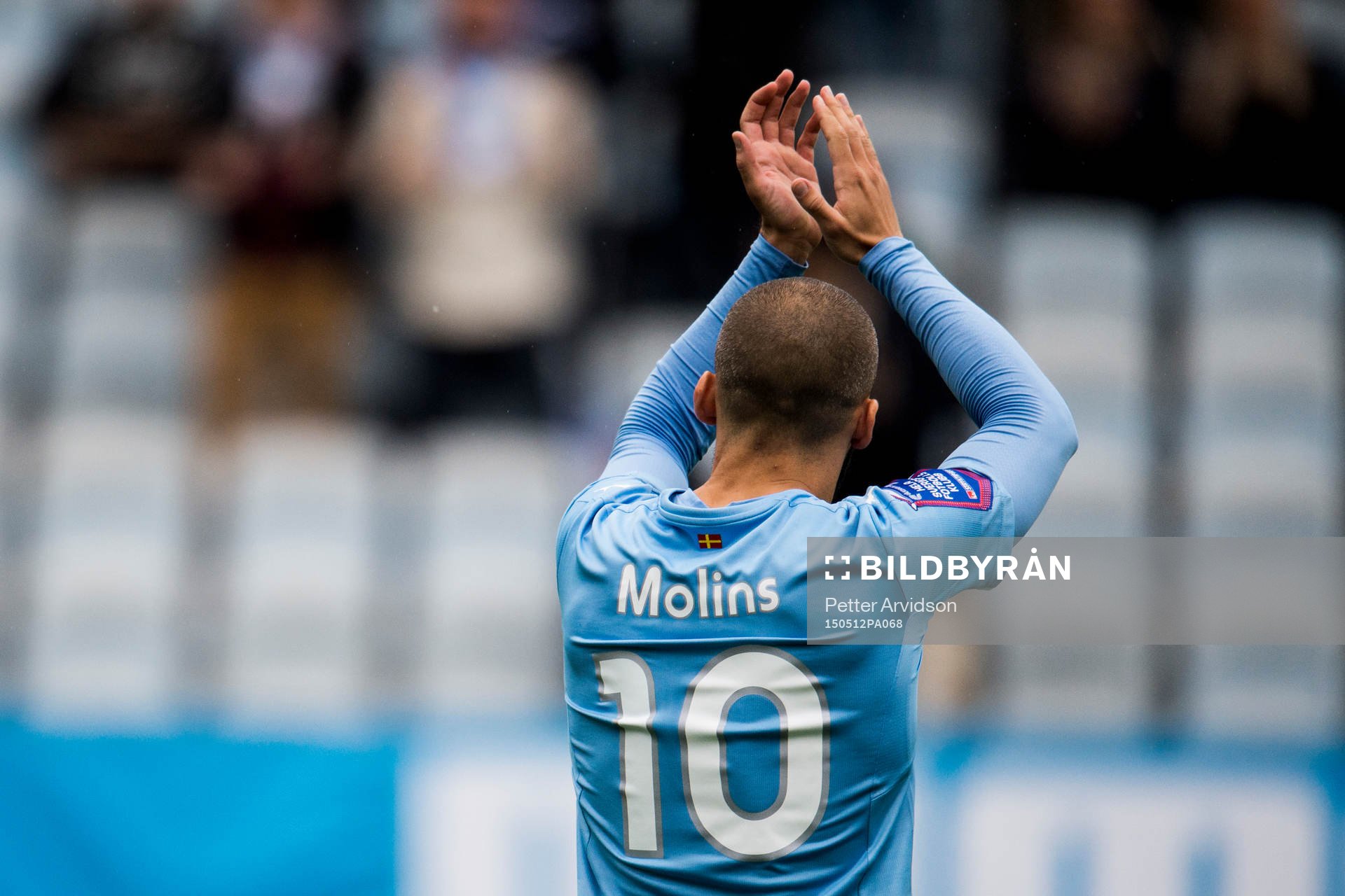 Malmö FFs Guillermo Molins under fotbollsmatchen i U21 Allsvenskan södra mellan Malmö FF och Halmstad den 12 maj 2015 i Malmö.