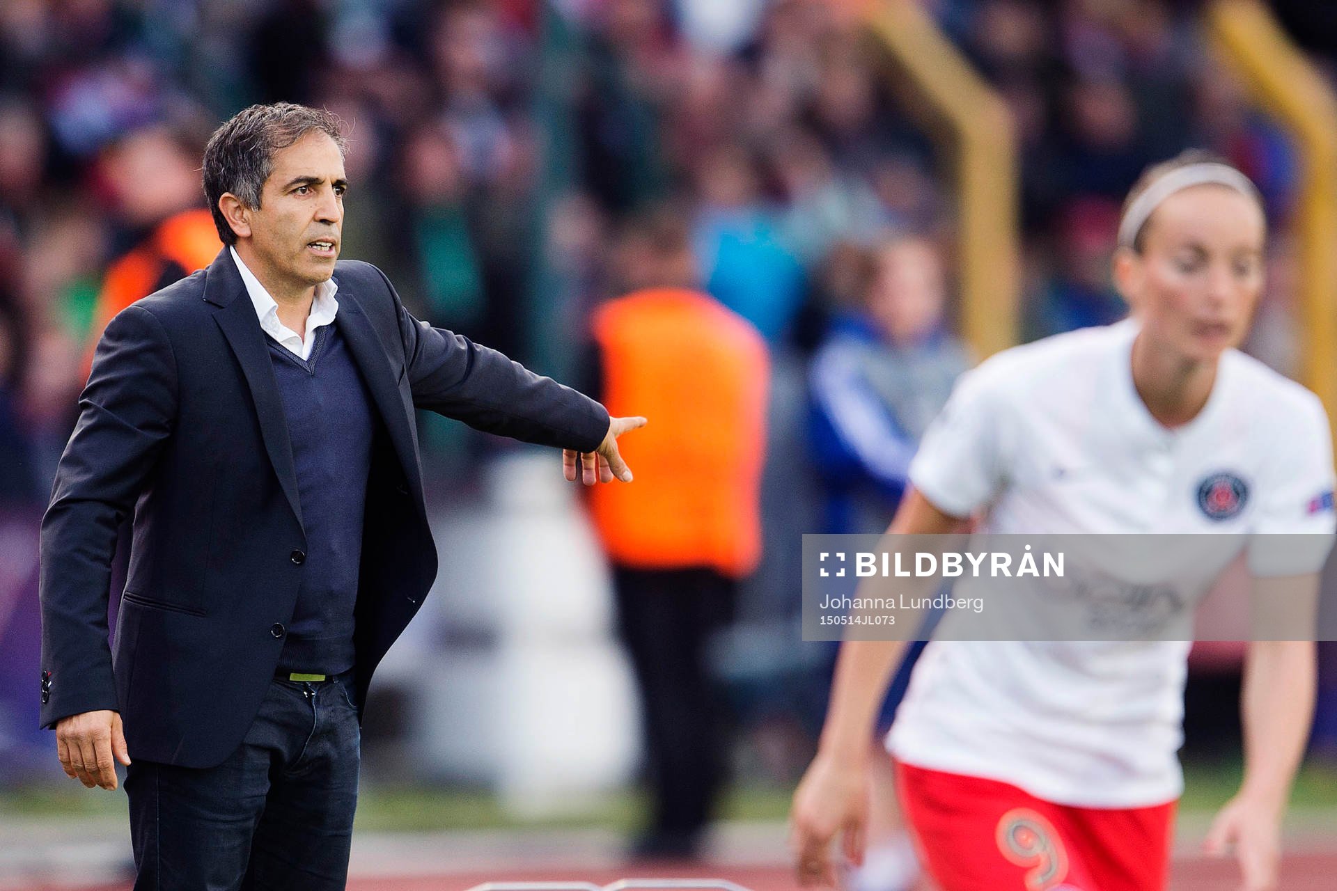 PSG:s tränare Farid Benstiti under finalen i damernas Champions League mellan Frankfurt och PSG den 14 maj 2015 i Berlin.