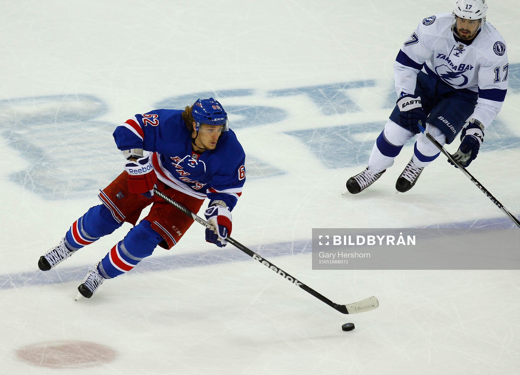 New York Rangers Carl Hagelin skates away from Tampa Bay