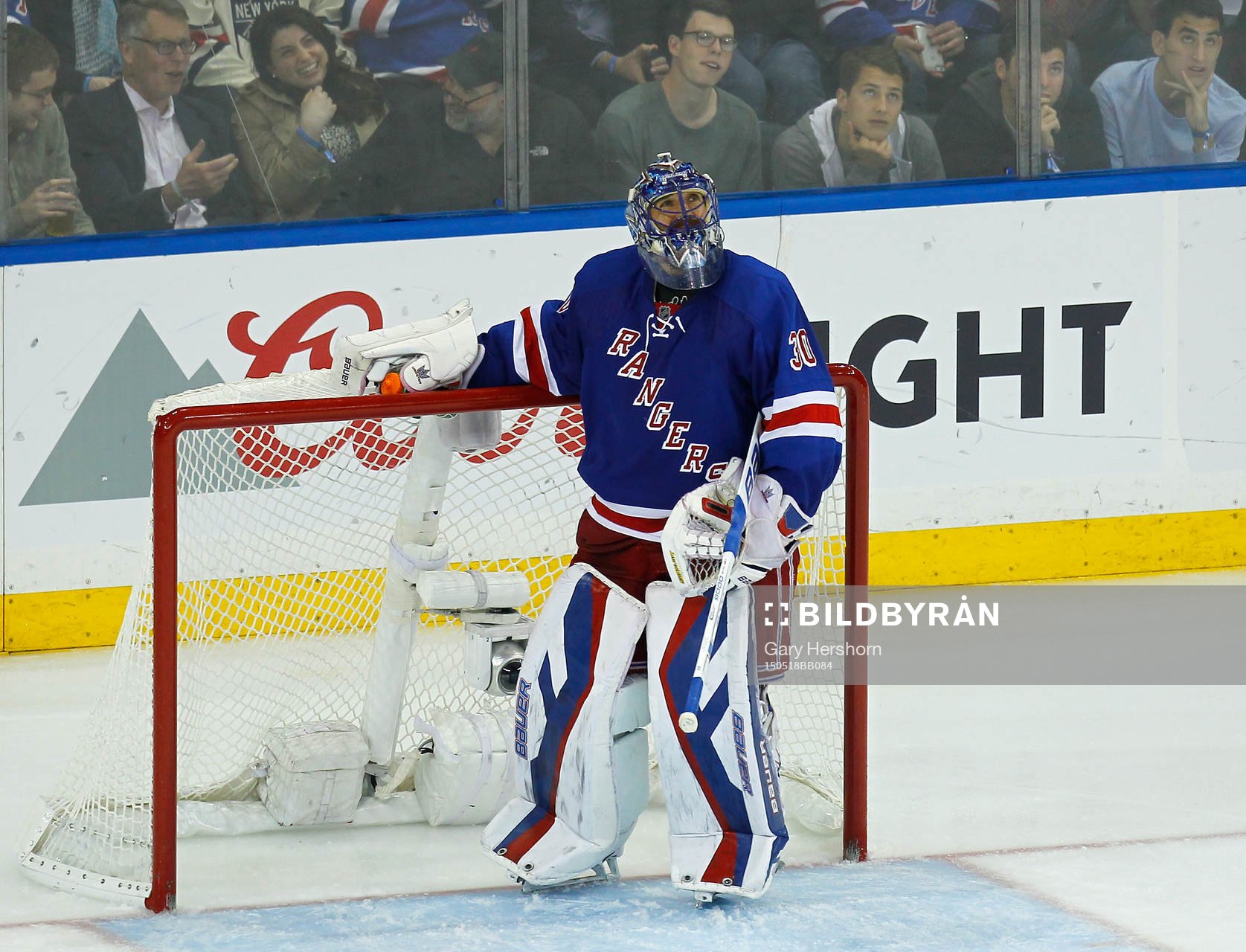 New York Rangers goalie Henrik Lundqvist looks at the