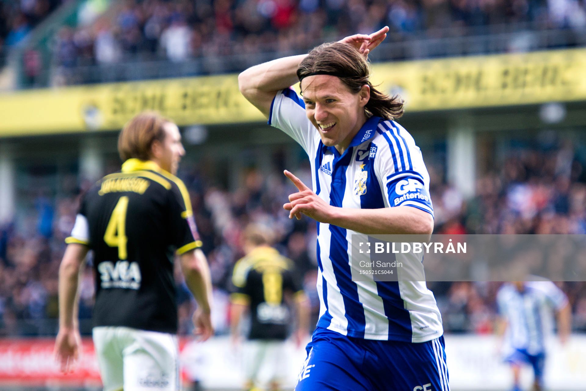 IFK Göteborgs Lasse Vibe firar efter 1-0 under fotbollsmatchen i Allsvenskan mellan IFK Göteborg och AIK den 21 maj 2015 i Göteborg.