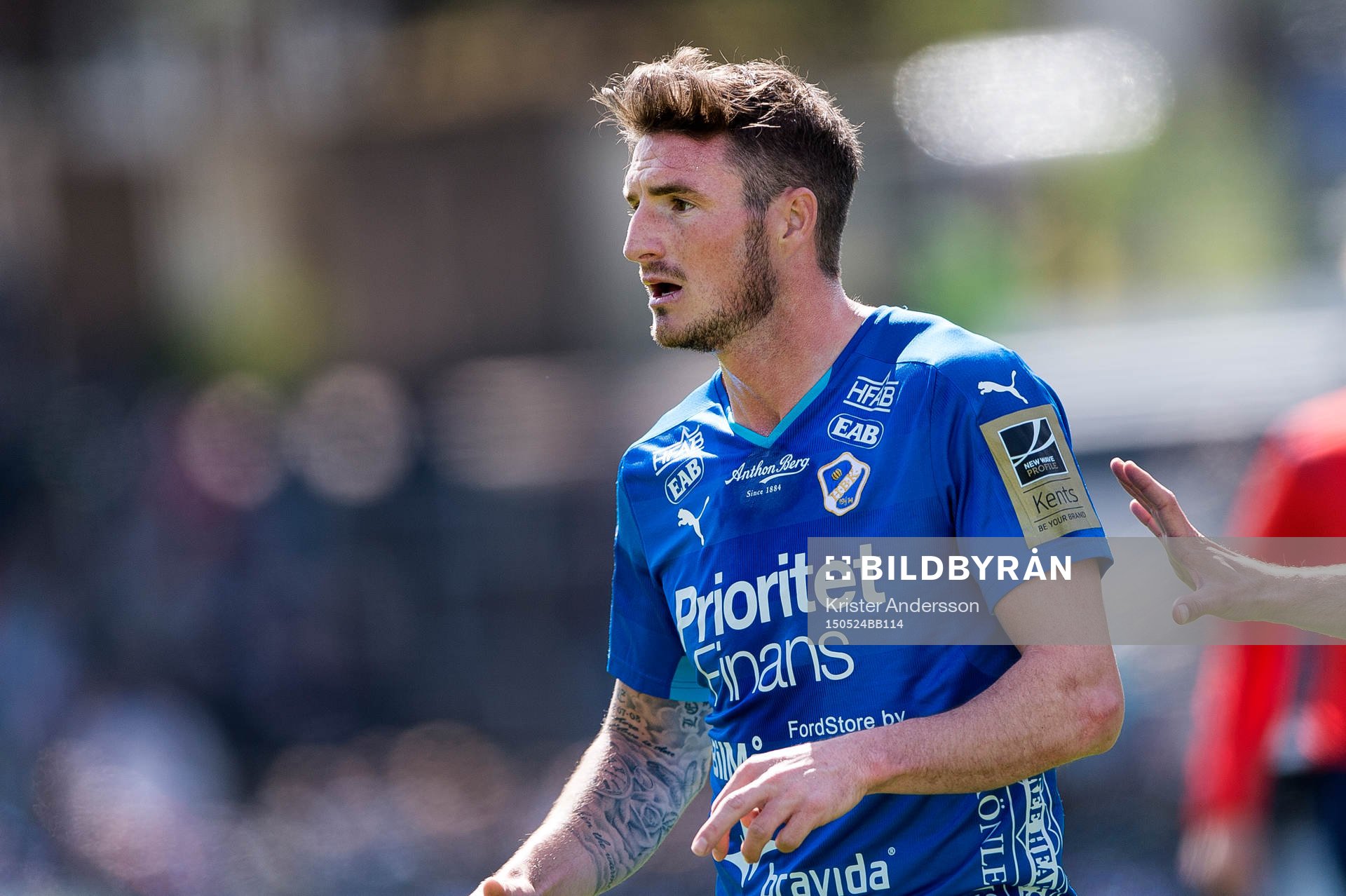 Halmstads James Keene under fotbollsmatchen i Allsvenskan mellan Halmstad och IFK Göteborg den 24 maj 2015 i Halmstad.