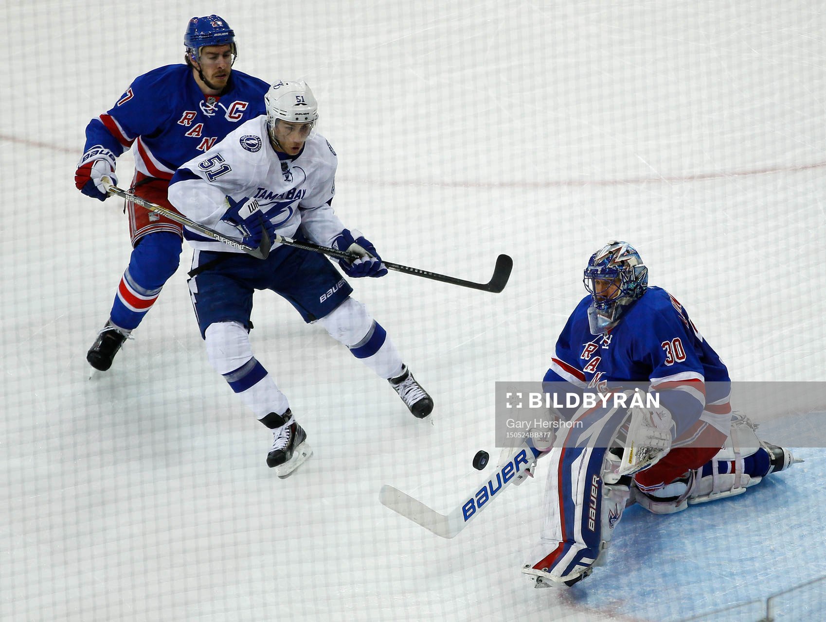 New York Rangers goalie Henrik Lundqvist makes a save