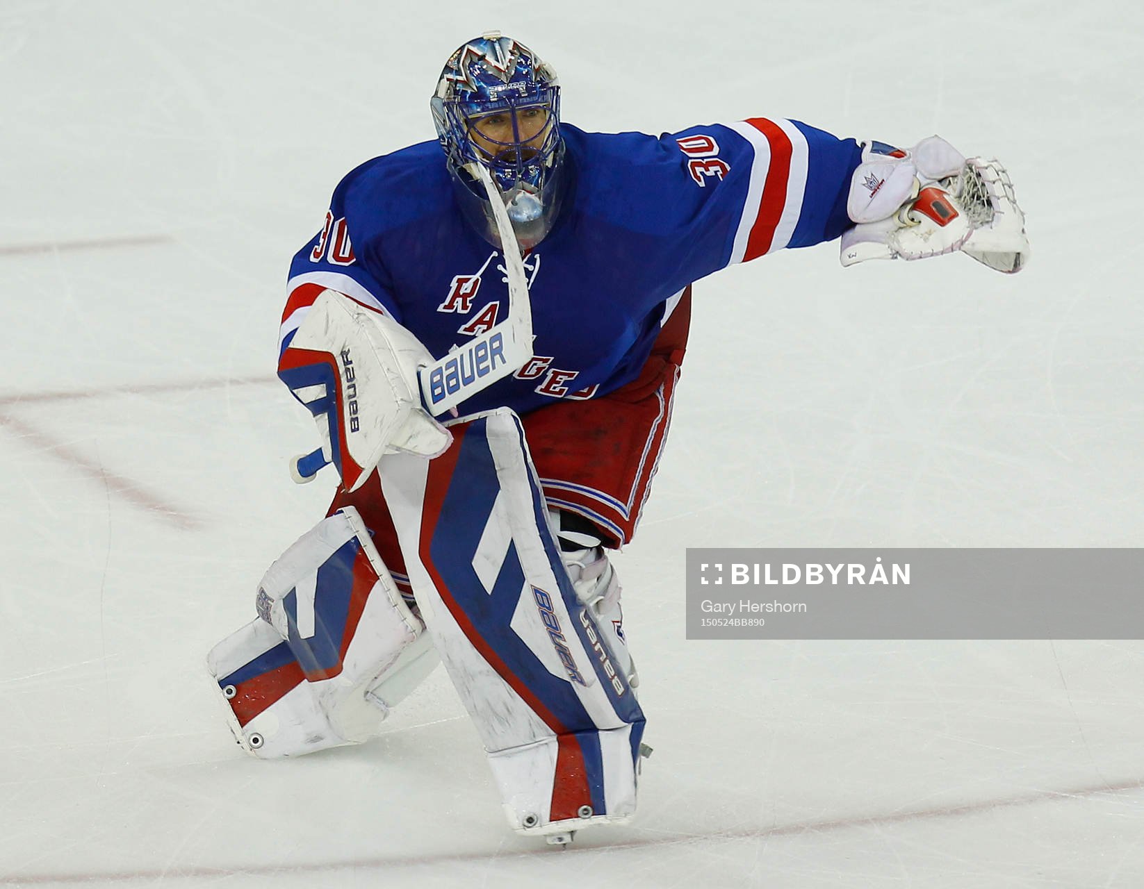 New York Rangers goalie Henrik Lundqvist skates to the