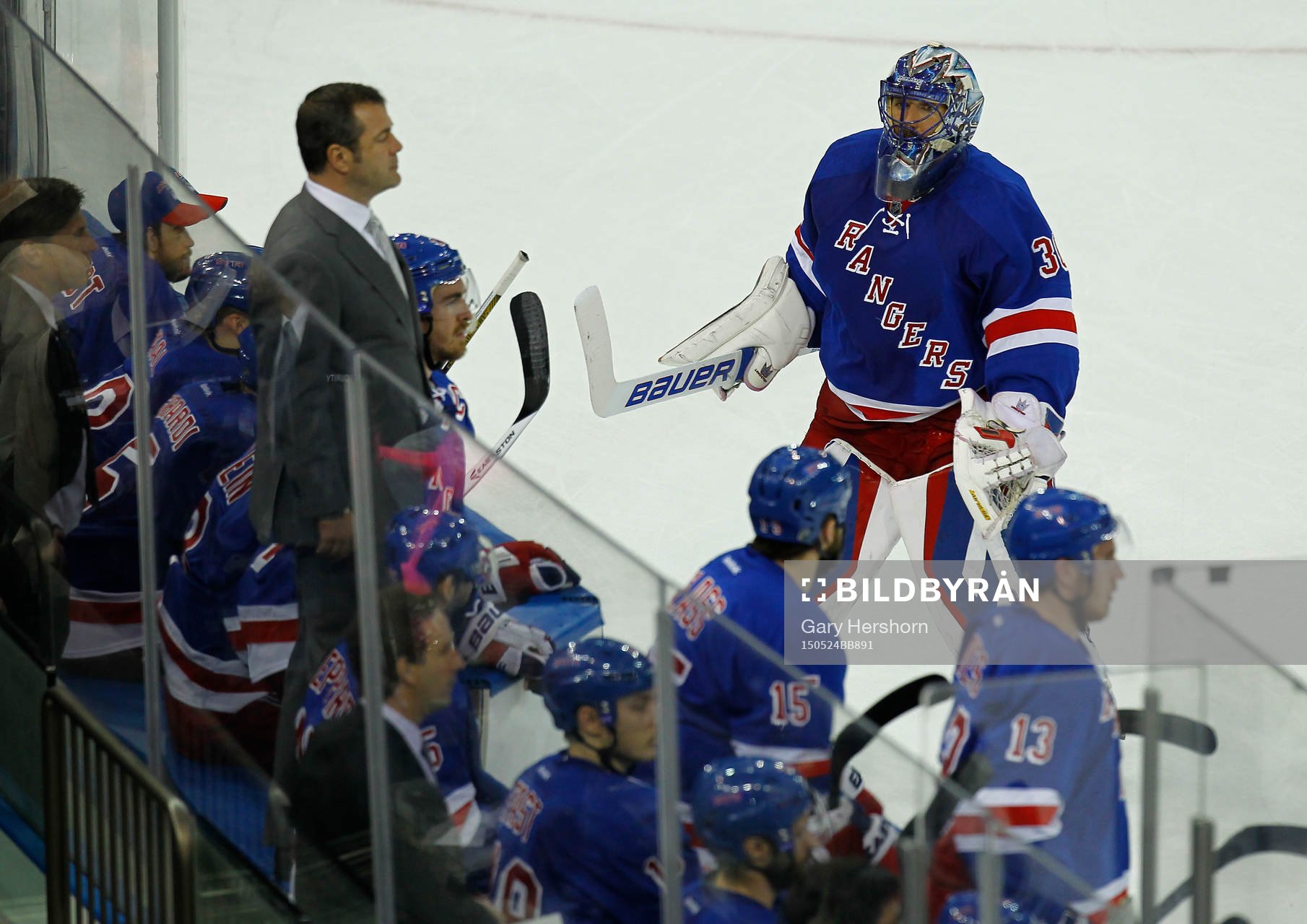 New York Rangers goalie Henrik Lundqvist skates to the