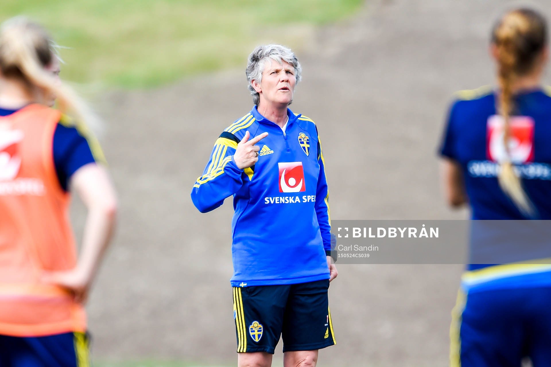 Sveriges Förbundskapten Pia Sundhage under en träning med landslaget den 24 maj 2015 i Toronto.