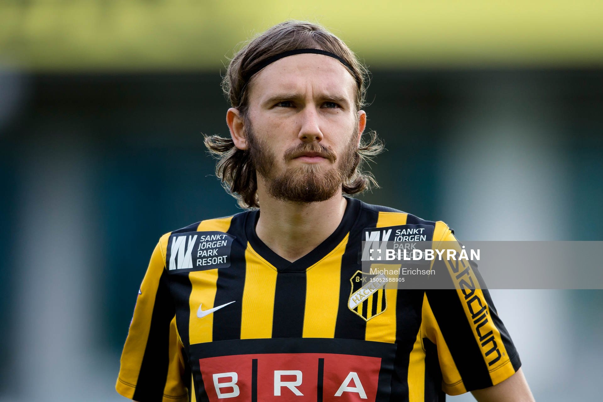 Häckens Simon Sandberg innan fotbollsmatchen i Allsvenskan