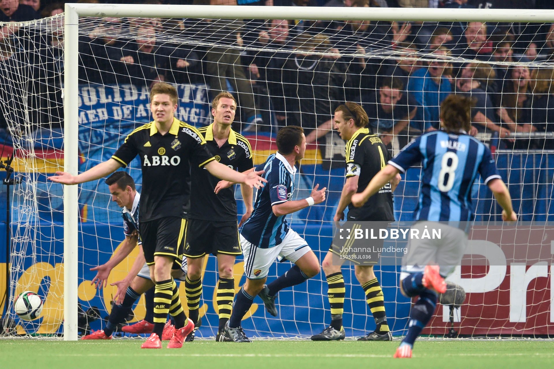 under fotbollsmatchen i Allsvenskan mellan Djurgården och AIK den 25 maj 2015 i Stockholm. 