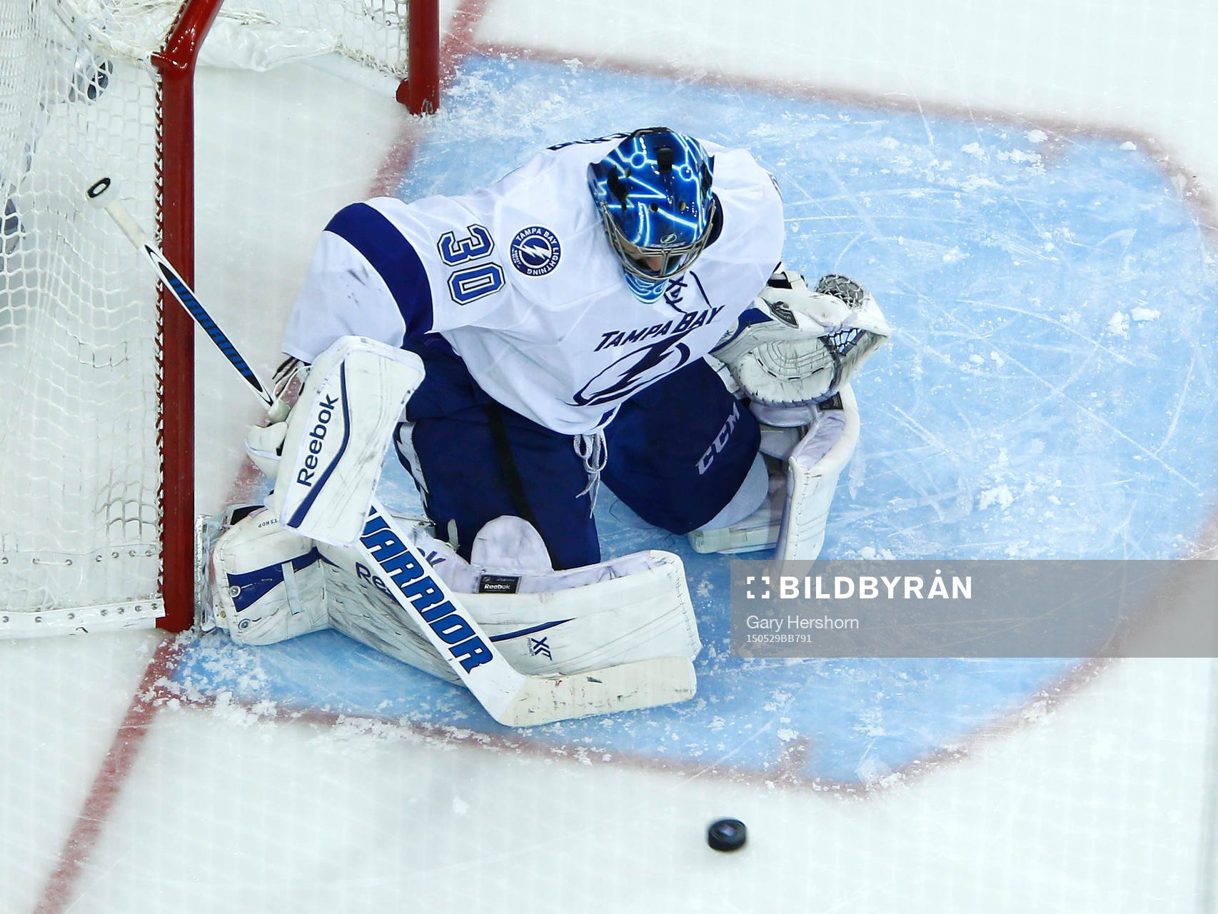 Tampa Bay Lightning goalie Ben Bishop makes a save against