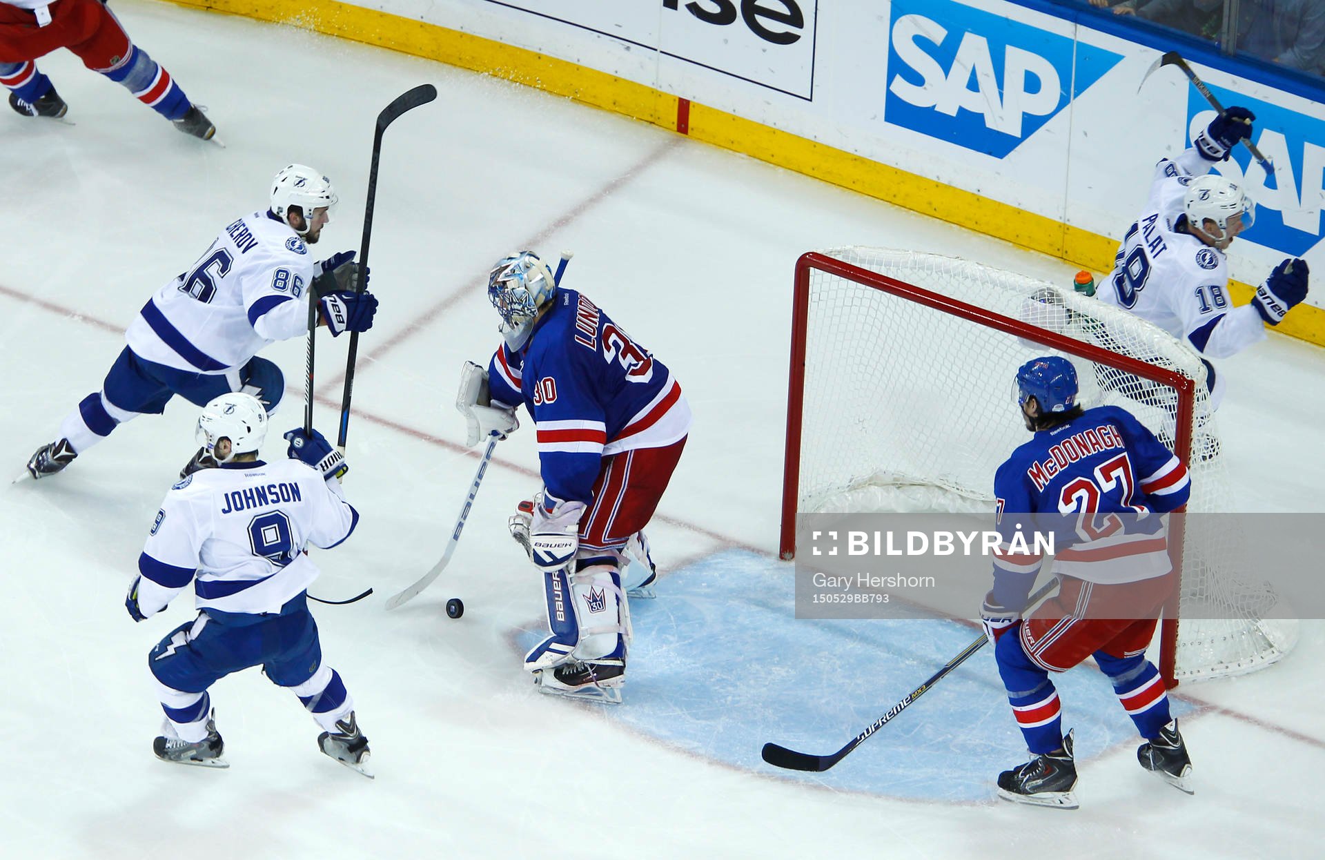 Tampa Bay Lightning Ondrej Palat (18) celebrates scoring a