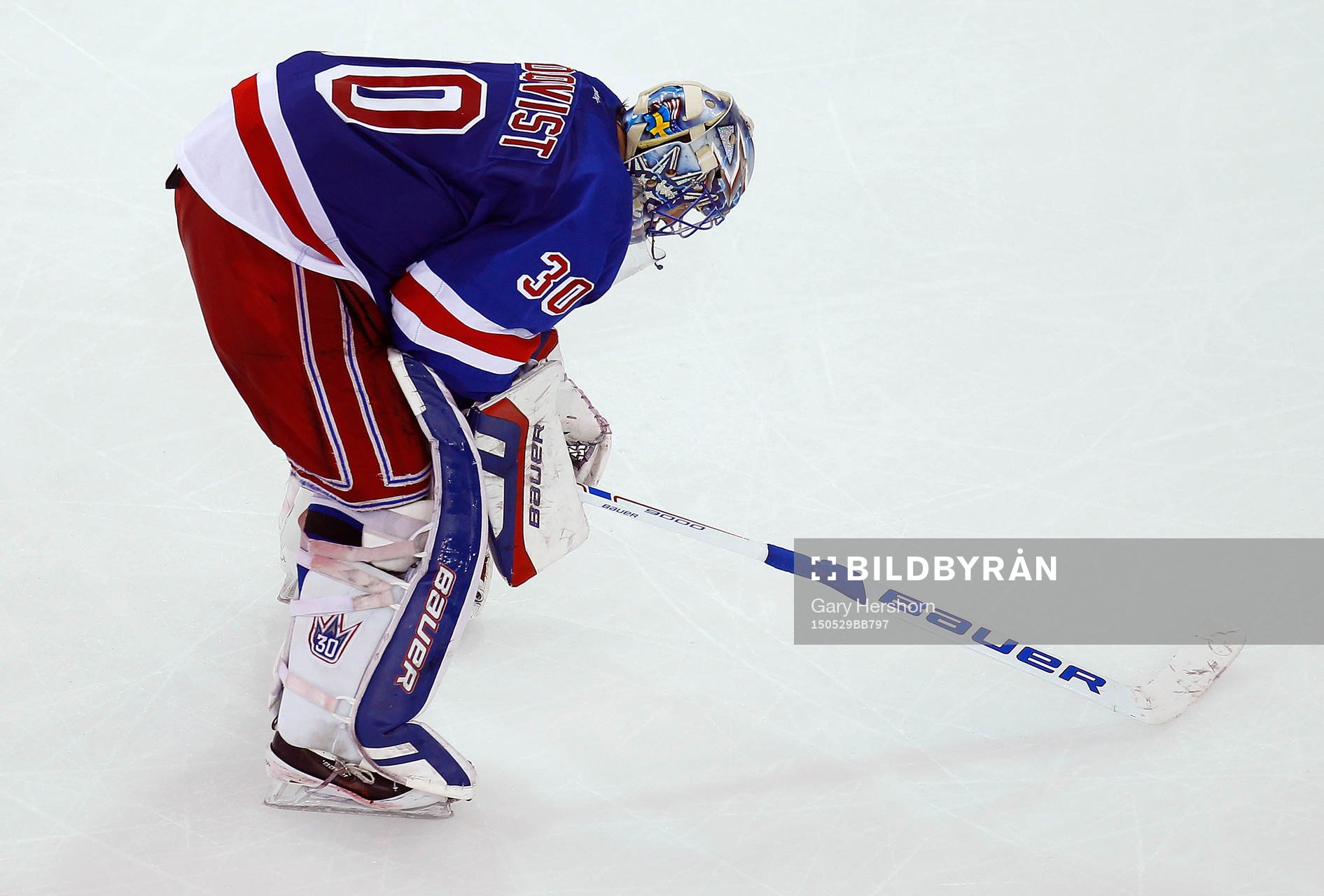 New York Rangers goalie Henrik Lundqvist skates around the