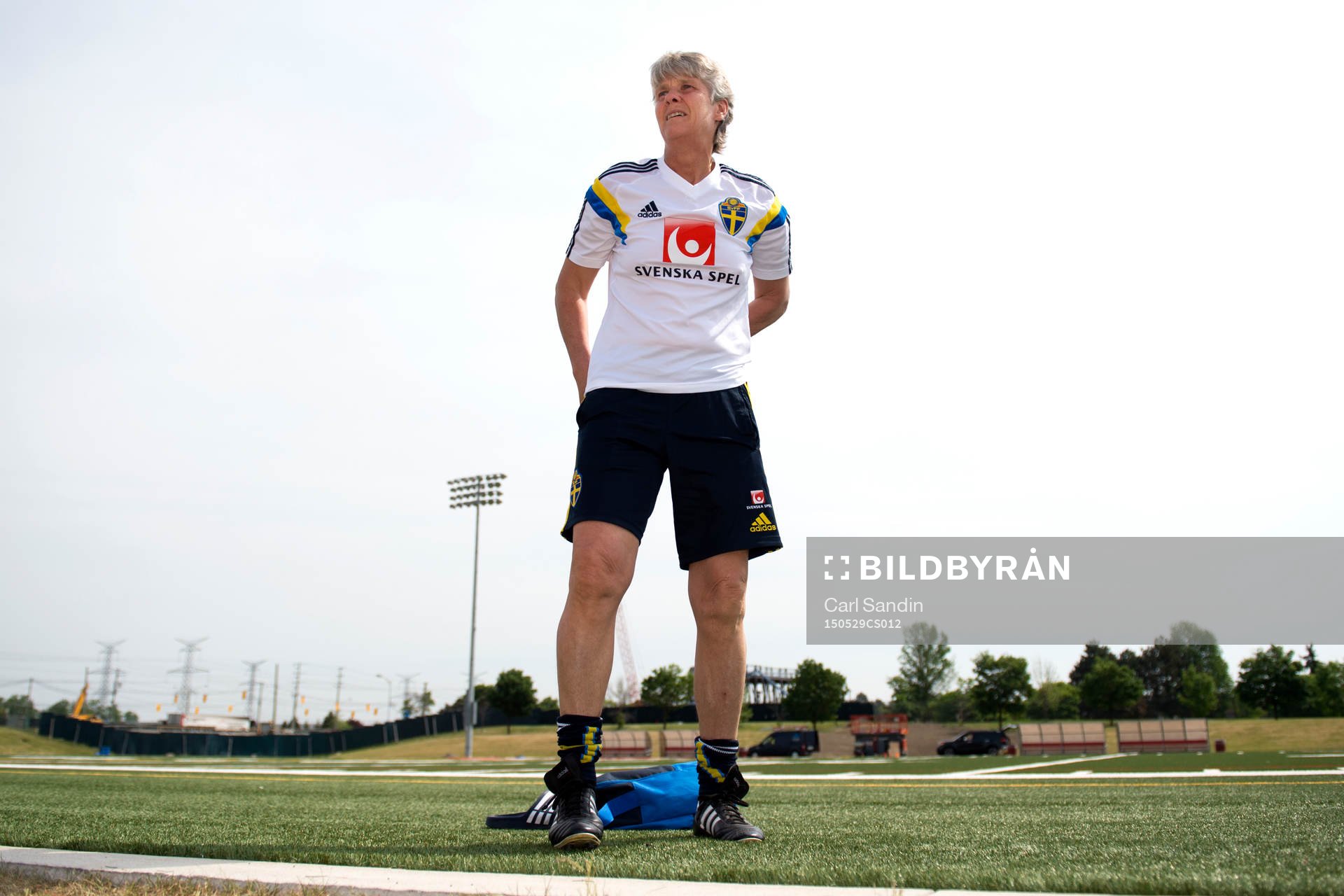 Sveriges förbundskapten Pia Sundhage innan en träning med