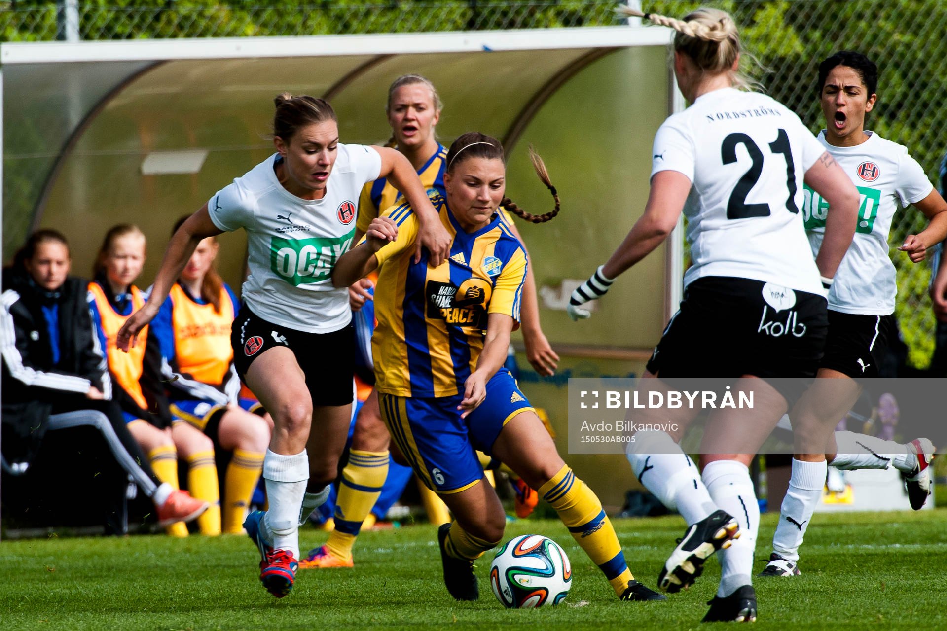 Eskilsminnes Anemi Lana under fotbollsmatchen i Div 1 Södra Götaland damer mellan Eskilsminne DIF och Hittarps IK den 30 maj 2015 i Helsingborg.