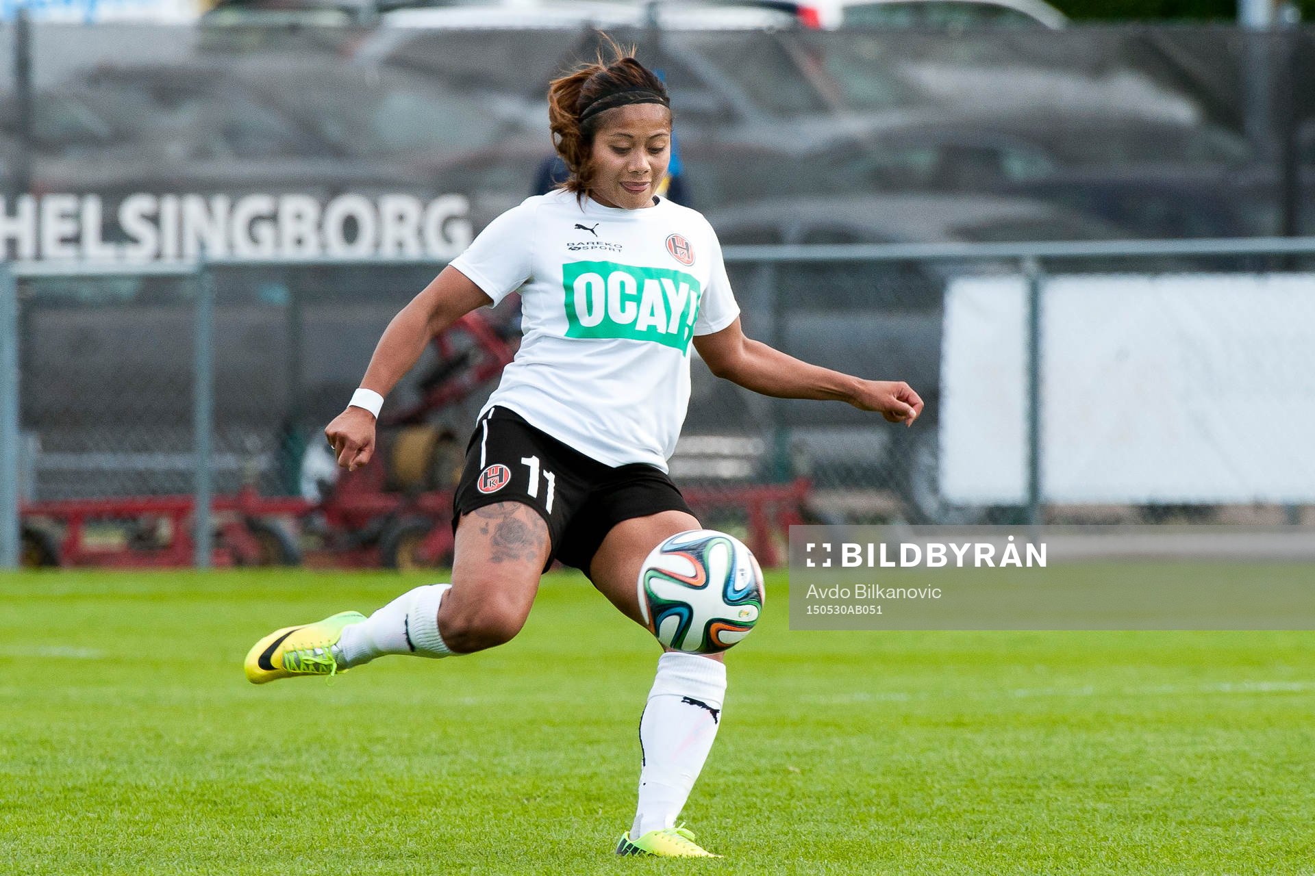 Hittarps Filippa Saiyawong under fotbollsmatchen i Div 1 Södra Götaland damer mellan Eskilsminne DIF och Hittarps IK den 30 maj 2015 i Helsingborg.