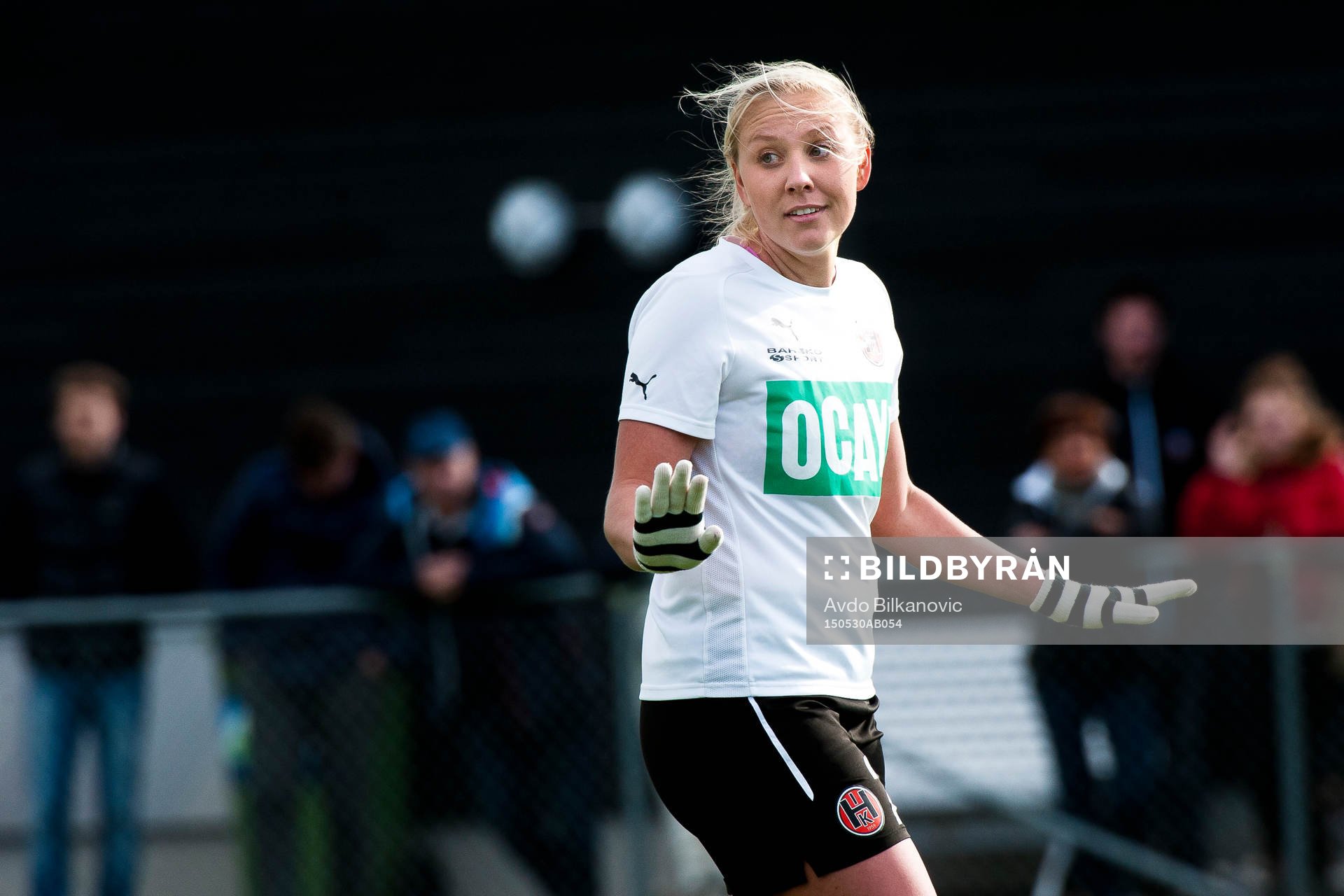 Hittarps Frida Jörliden under fotbollsmatchen i Div 1 Södra Götaland damer mellan Eskilsminne DIF och Hittarps IK den 30 maj 2015 i Helsingborg.