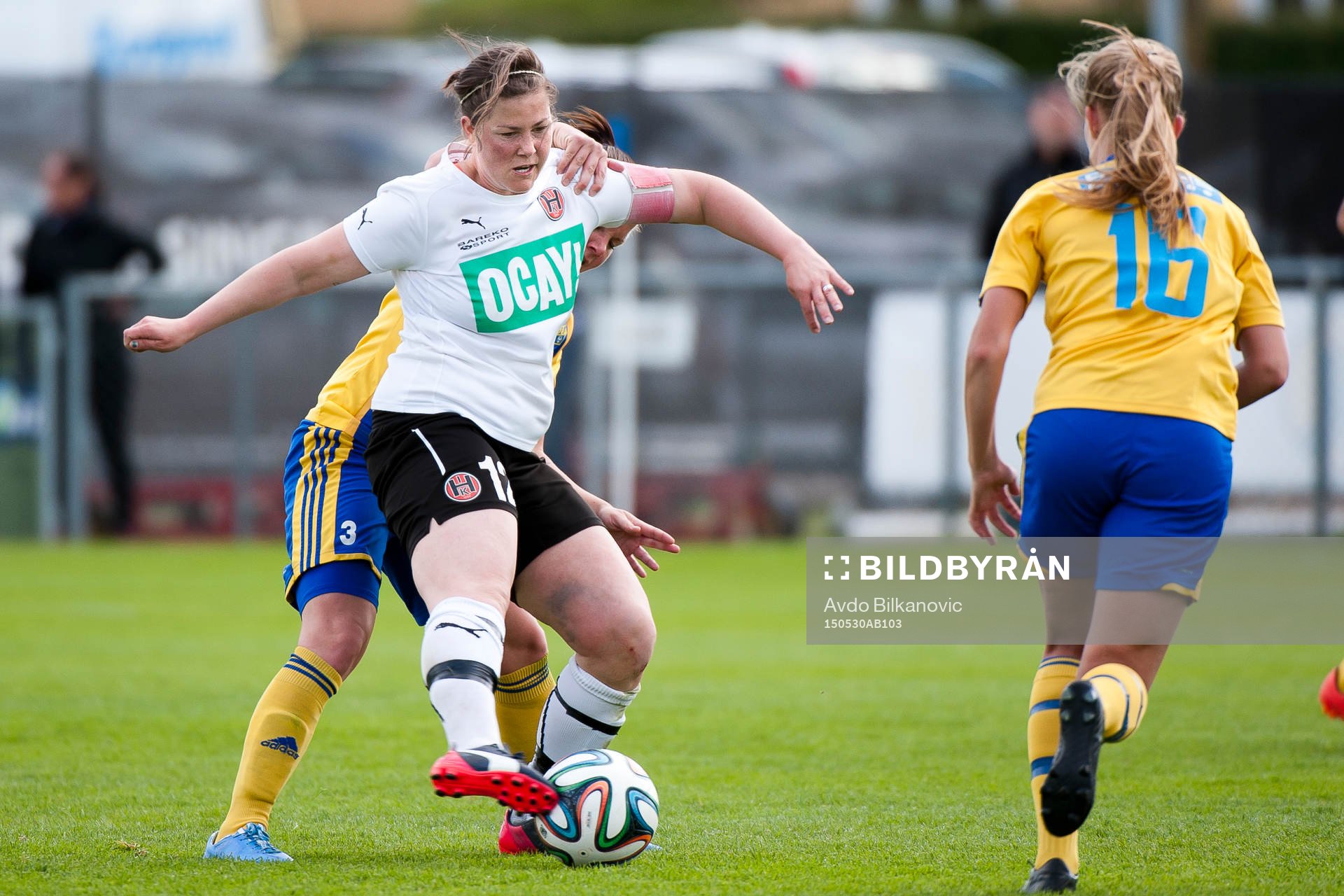 Hittarps Maria Westerblad under fotbollsmatchen i Div 1 Södra Götaland damer mellan Eskilsminne DIF och Hittarps IK den 30 maj 2015 i Helsingborg.
