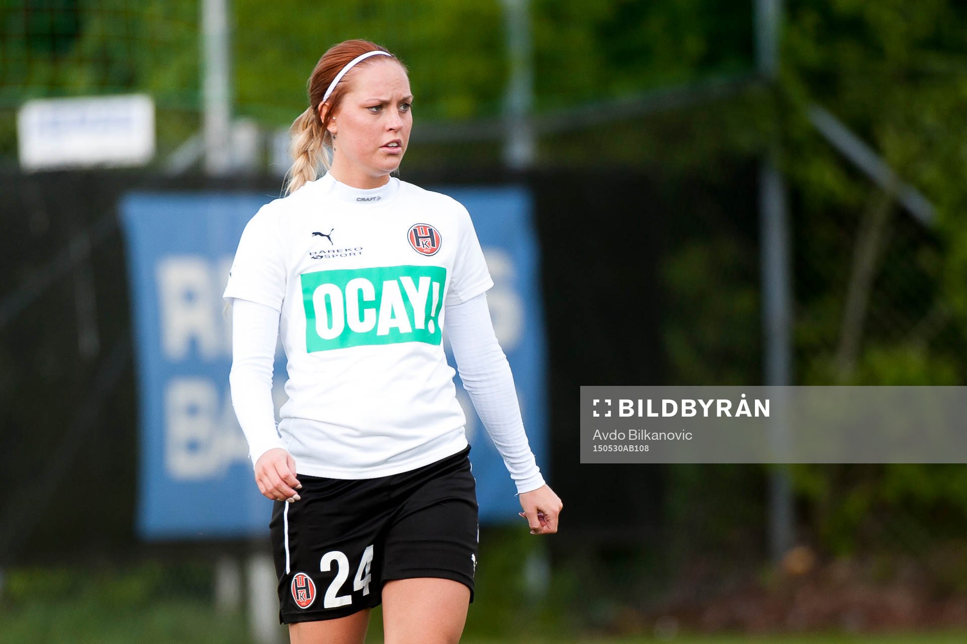 Hittarps Frida Jörliden under fotbollsmatchen i Div 1 Södra Götaland damer mellan Eskilsminne DIF och Hittarps IK den 30 maj 2015 i Helsingborg.