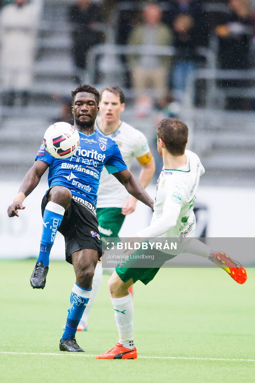 Halmstads King Osei Gyan under fotbollsmatchen i Allsvenskan mellan Hammarby och Halmstad den 30 maj 2015 i Stockholm. 