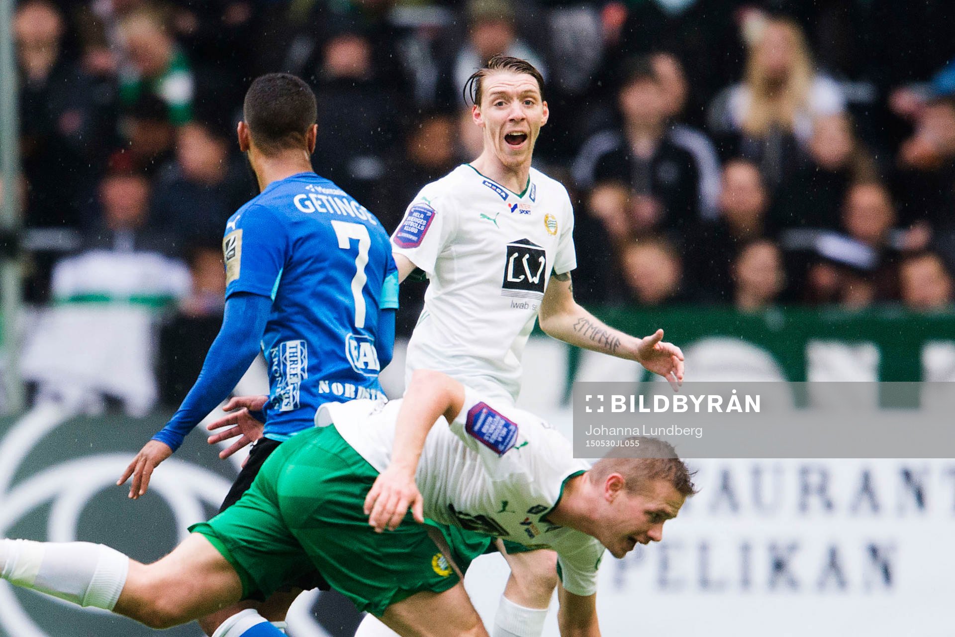 Hammarbys Birkir Már Saevarsson reagerar