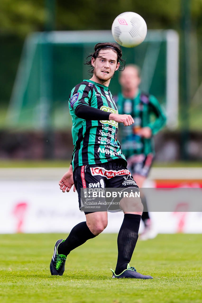 Varbergs Robin Tranberg under fotbollsmatchen i Superettan mellan Varberg och Degerfors den 30 maj 2015 i Varberg.