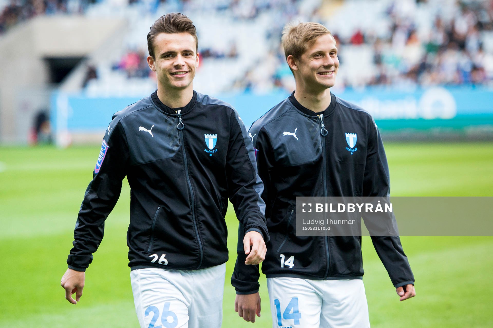 Malmö FFs Andreas Vindheim och Erik Andersson inför fotbollsmatchen i Allsvenskan mellan Malmö FF och Åtvidaberg den 31 maj 2015 i Malmö.