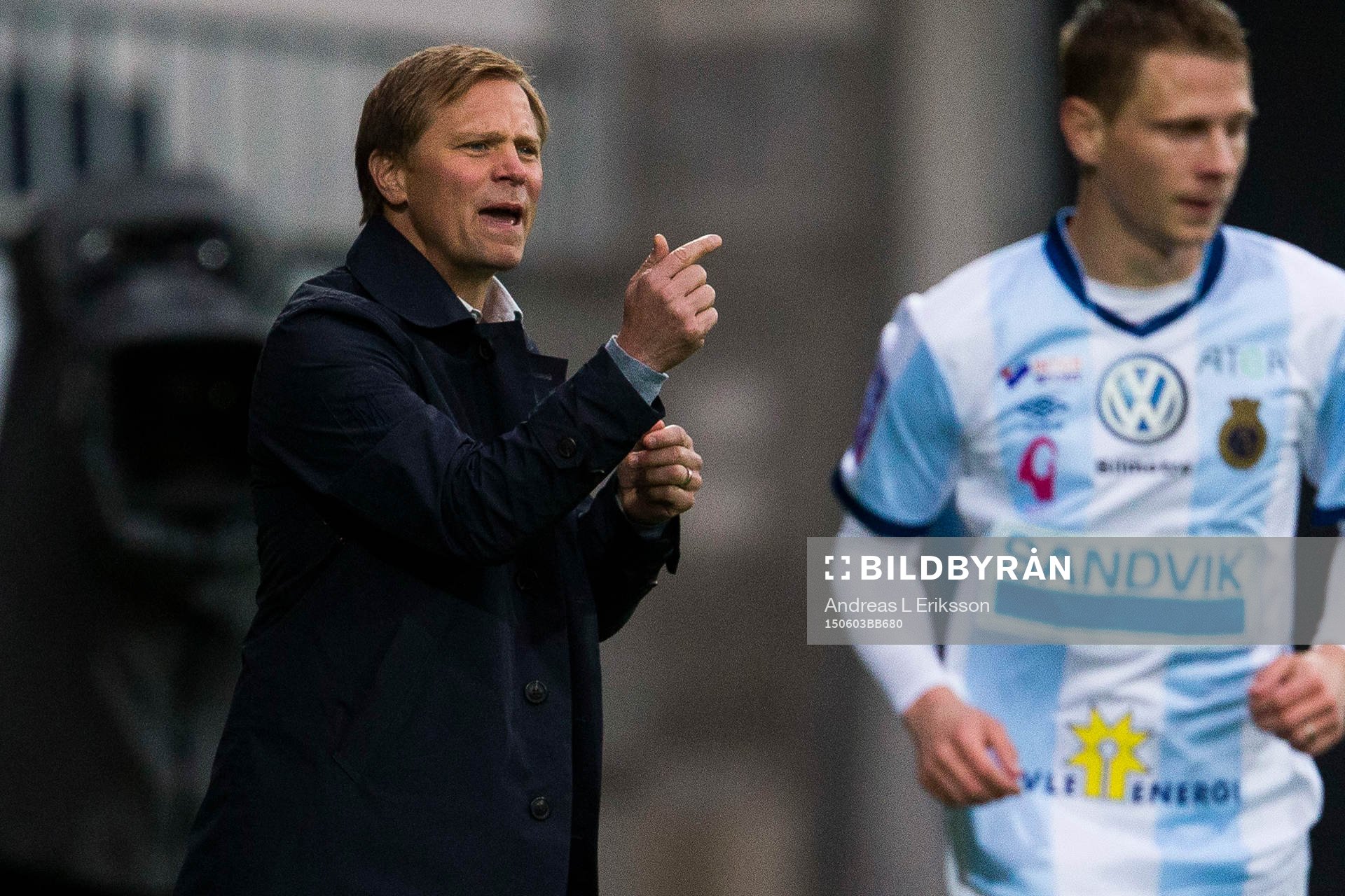 Gefles tränare Roger Sandberg under fotbollsmatchen i Allsvenskan mellan Gefle och Malmö FF den 3 juni 2015 i Gävle.
