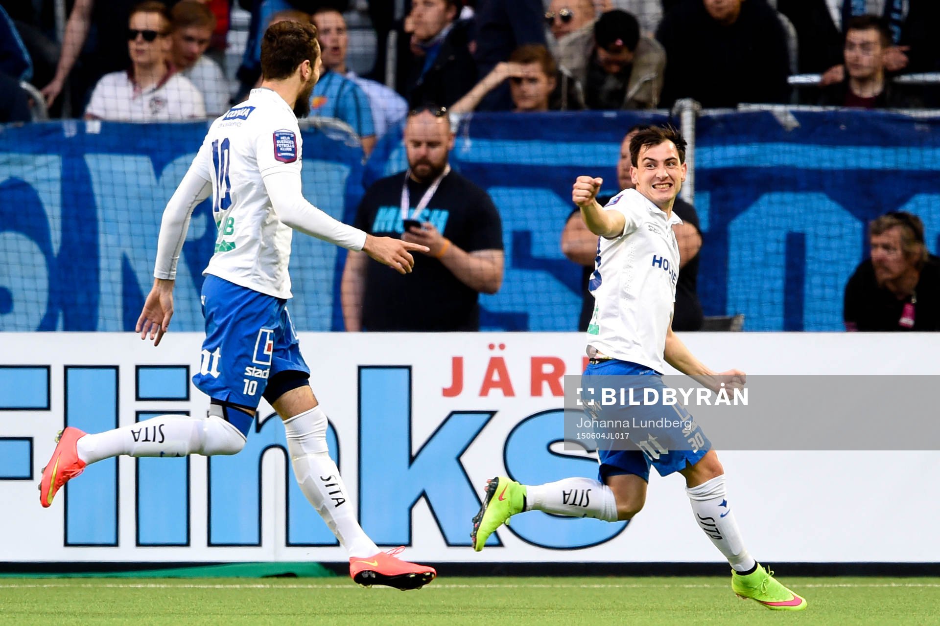 Norrköpings Nikola Tkalcic och Emir Kujovic jublar