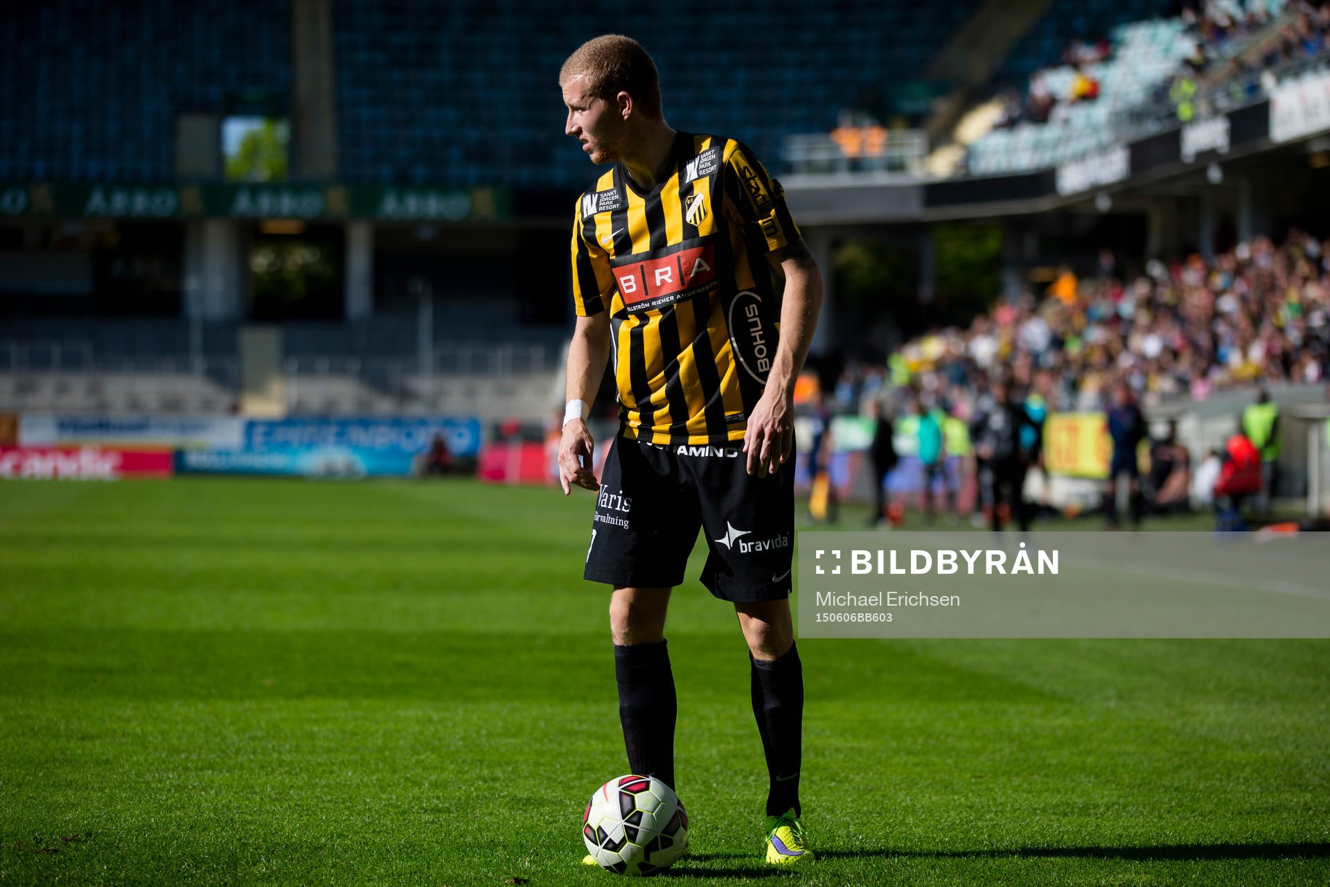 Häckens Simon Gustafson under fotbollsmatchen i Allsvenskan mellan Häcken och AIK den 6 juni 2015 i Göteborg.