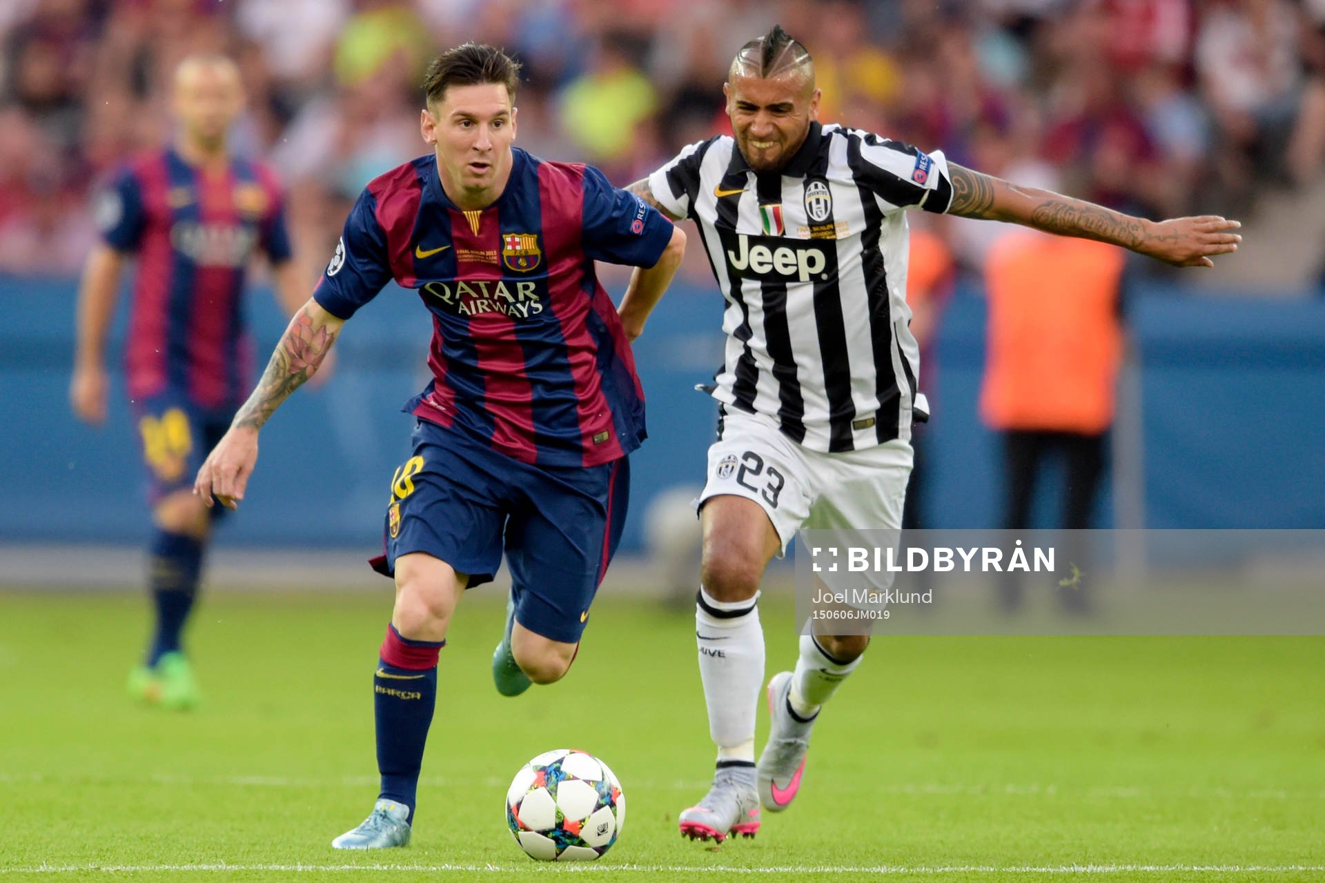 Barcelonas Lionel Messi och Juventus Arturo Vidal