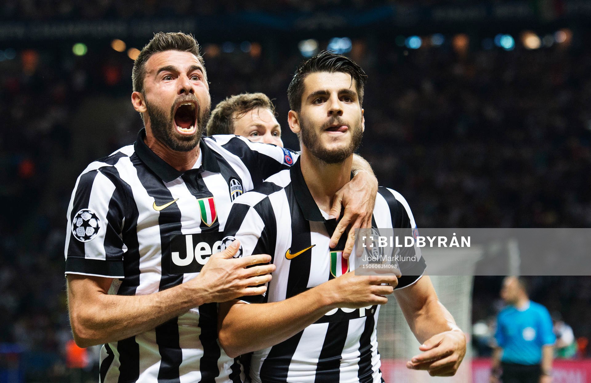 Juventus Andrea Barzagli och Alvaro Morata jublar