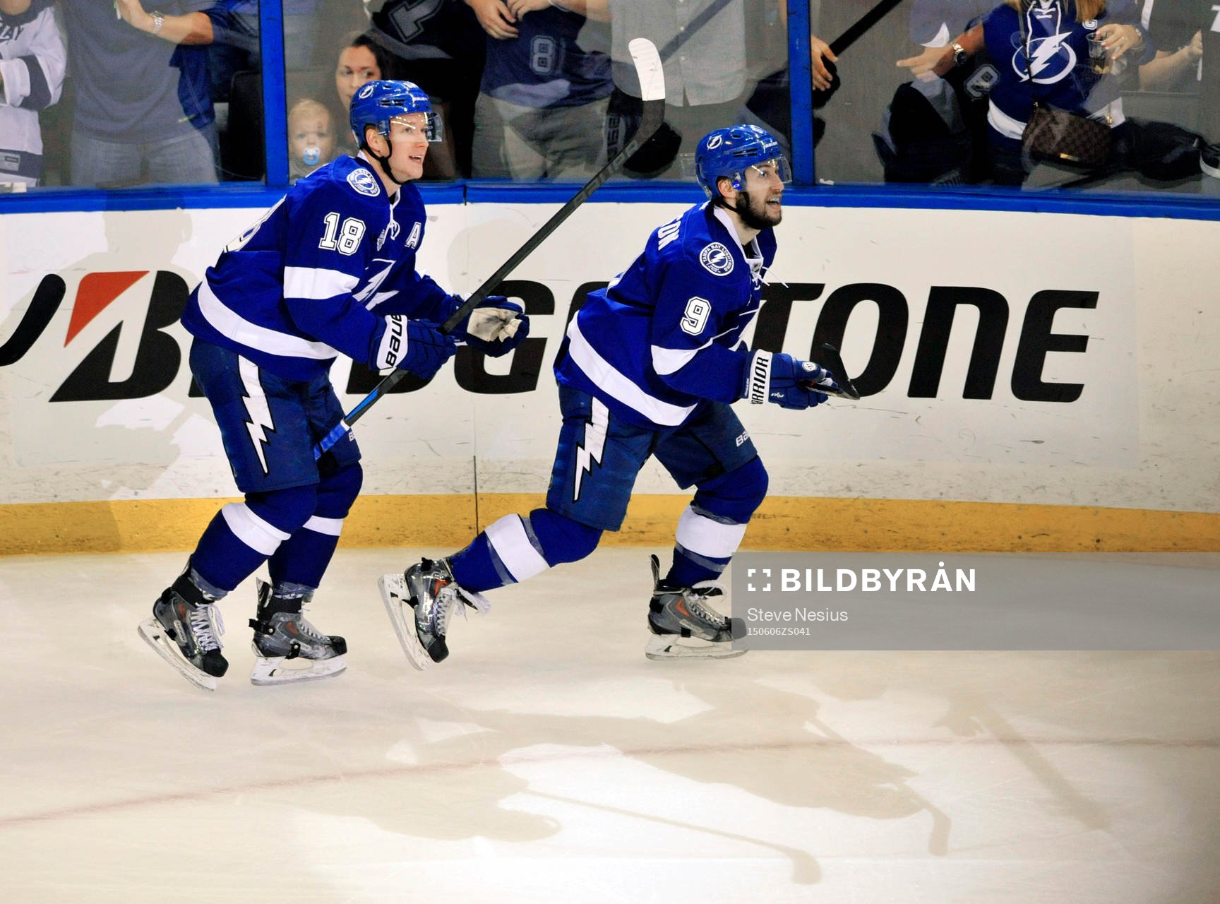 The Lightning's Tyler Johnson (9) and Ondrej Palat (18)