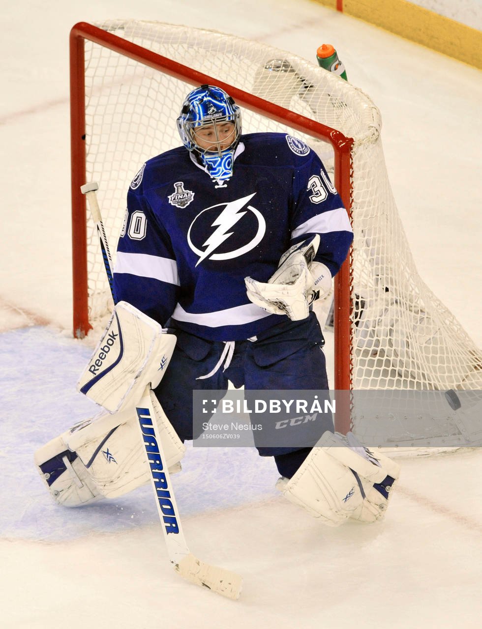 Lightning goalie Ben Bishop deflects a shot
