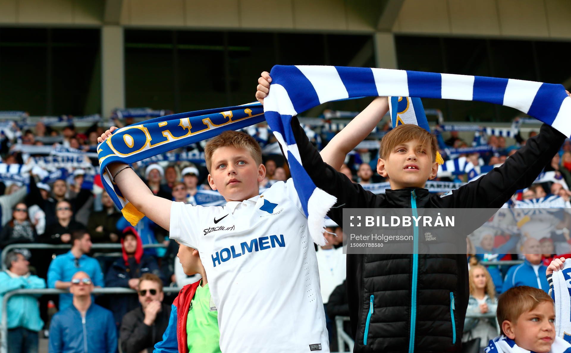 Norrköpings supporters i matchen mellan Norrköping och Falkenberg i Allsvenskan i fotboll den 07 juni 2015 i Norrköping.