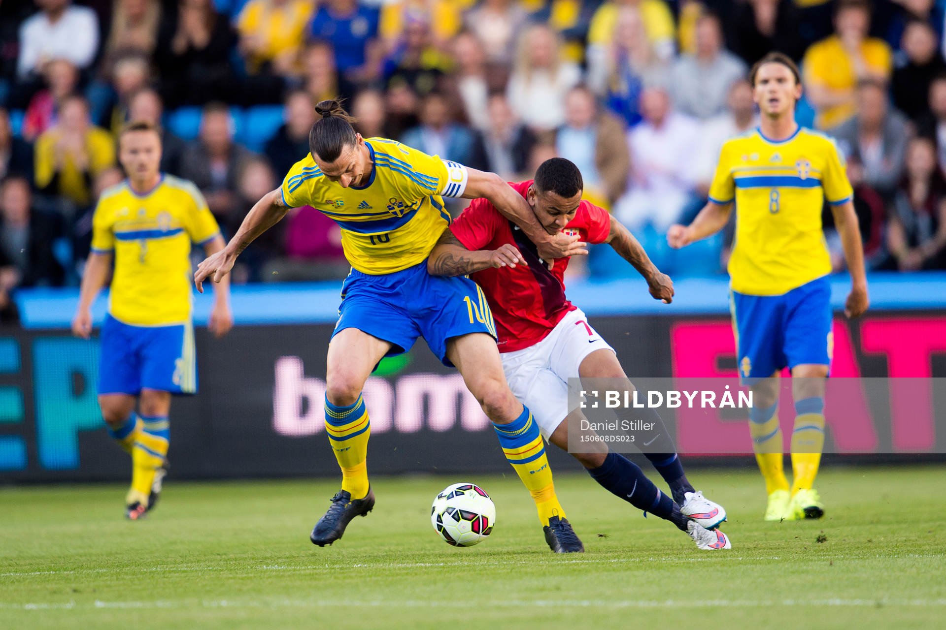 Sveriges Zlatan Ibrahimovic i kamp Norges Joshua King
