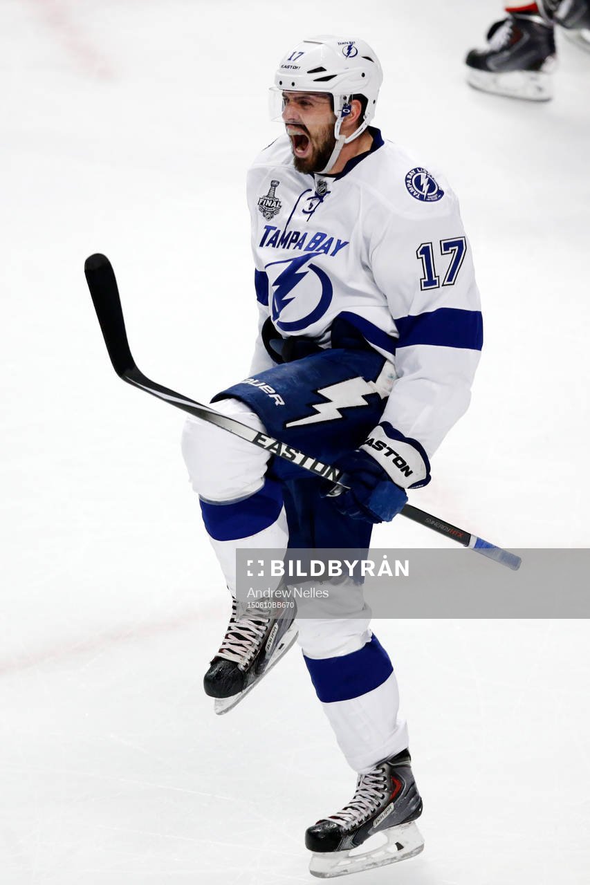 Tampa Bay Lightning center Alex Killorn (17) celebrates his
