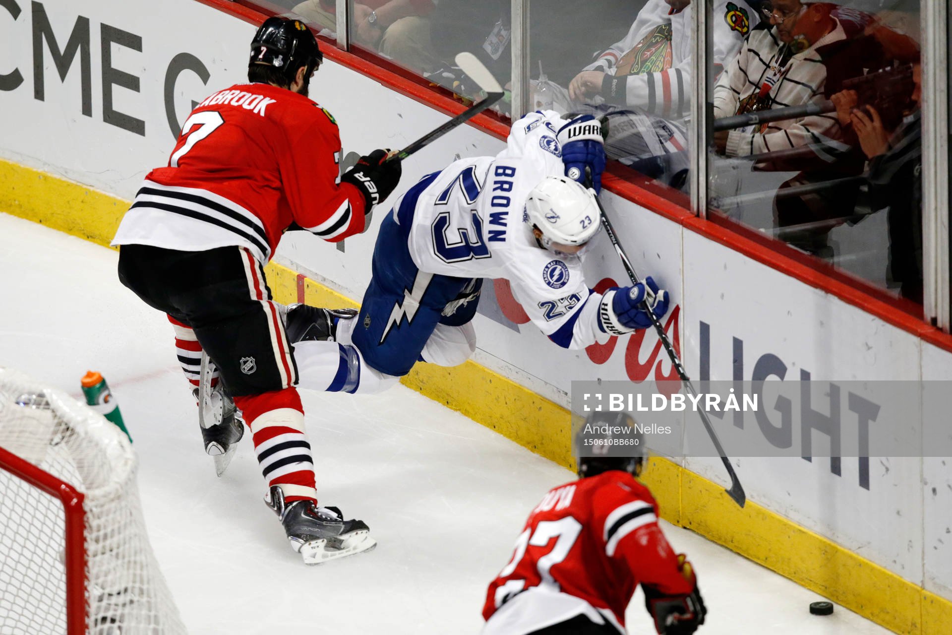 Tampa Bay Lightning right wing J.T. Brown (23) hits the