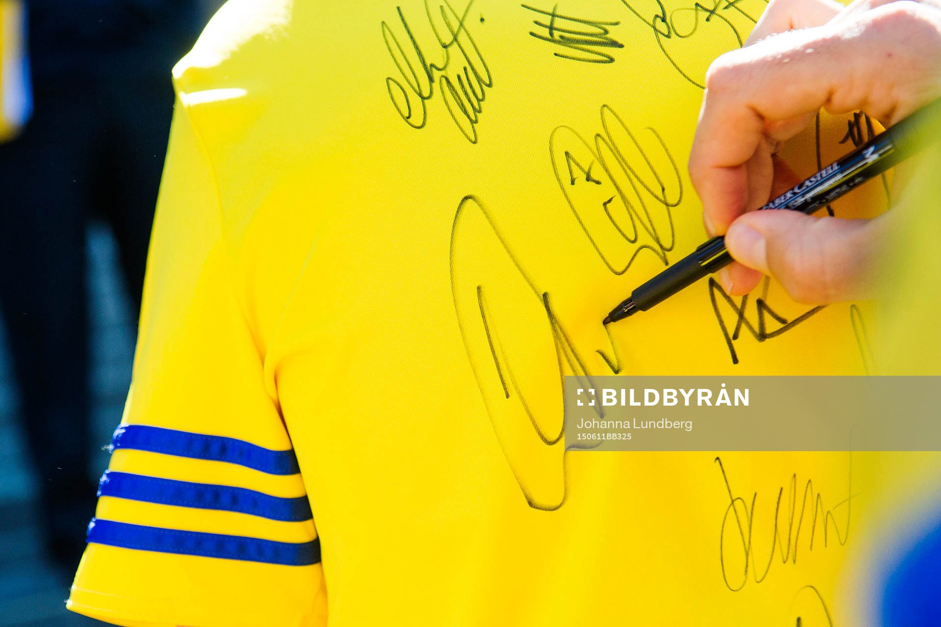Sveriges Zlatan Ibrahimovic skriver en autograf