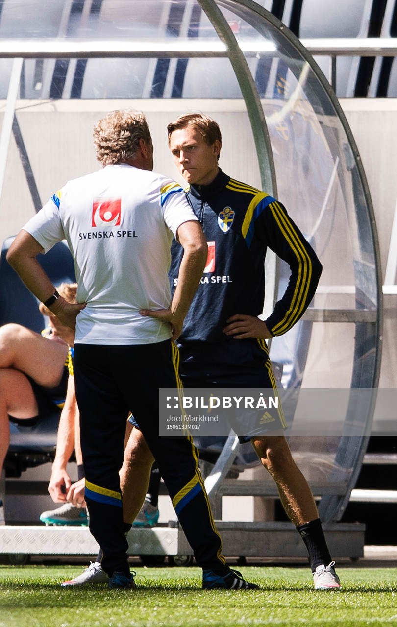 Förbundskapten Erik Hamrén i samtal med Ludwig