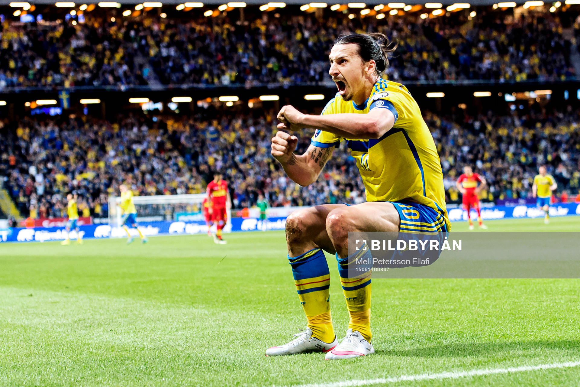 Sveriges Zlatan Ibrahimovic jublar och gör en