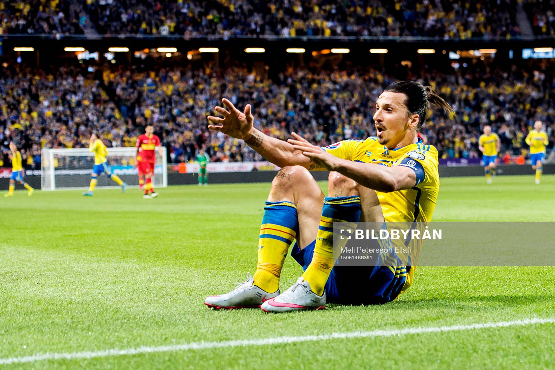Sveriges Zlatan Ibrahimovic jublar och gör en