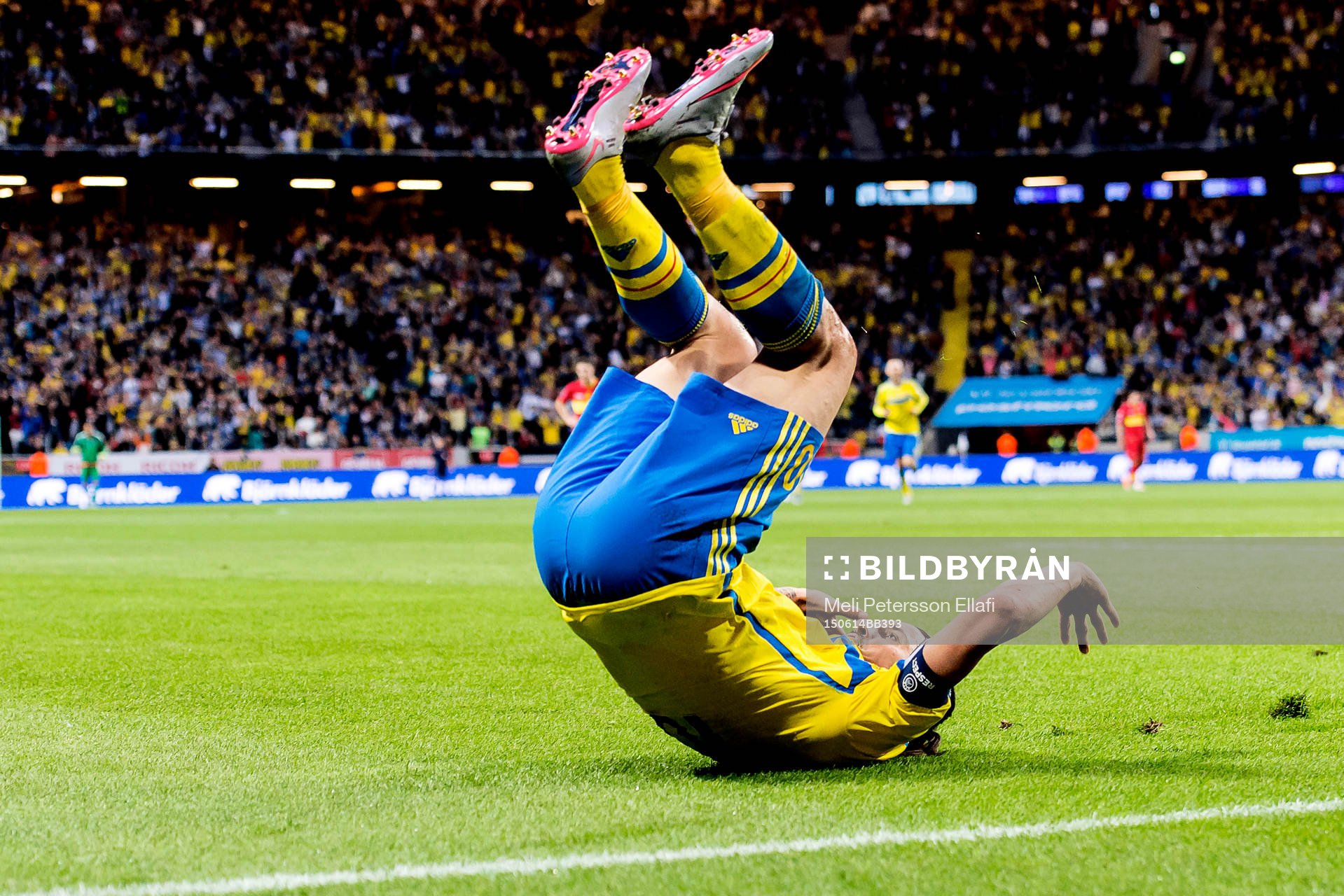 Sveriges Zlatan Ibrahimovic jublar och gör en