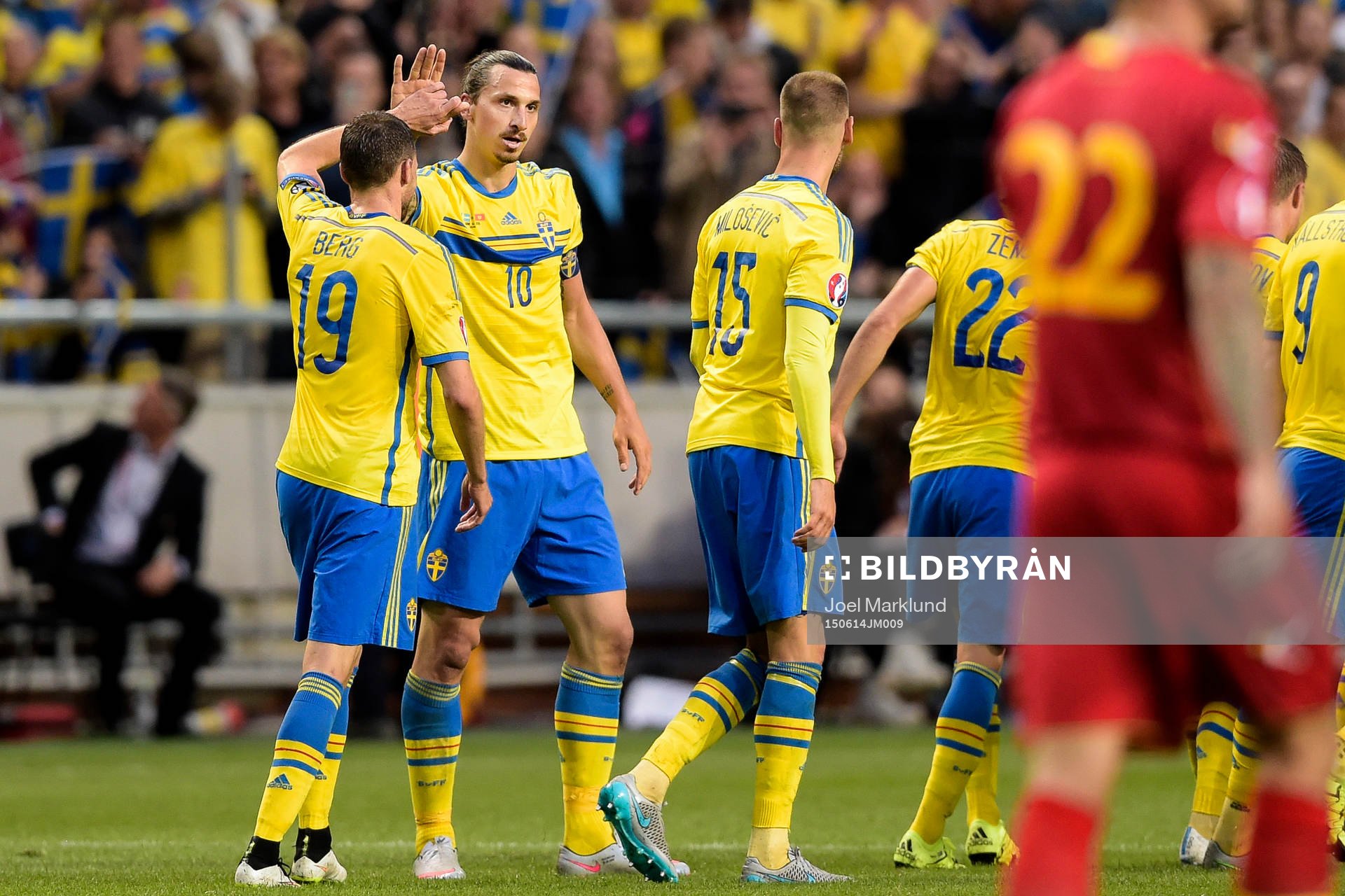 Sveriges Zlatan Ibrahimovic och Marcus Berg jublar