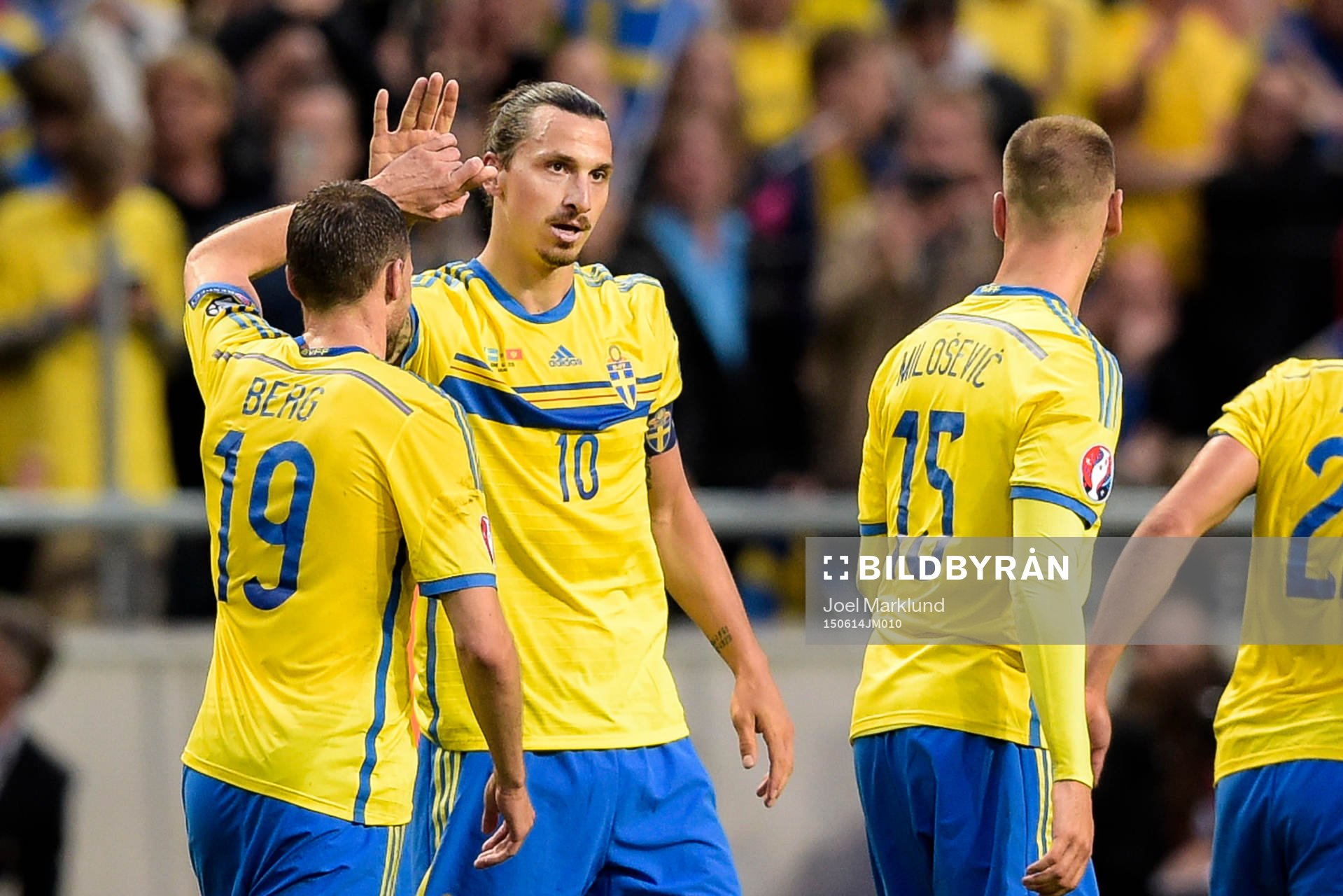 Sveriges Zlatan Ibrahimovic och Marcus Berg jublar