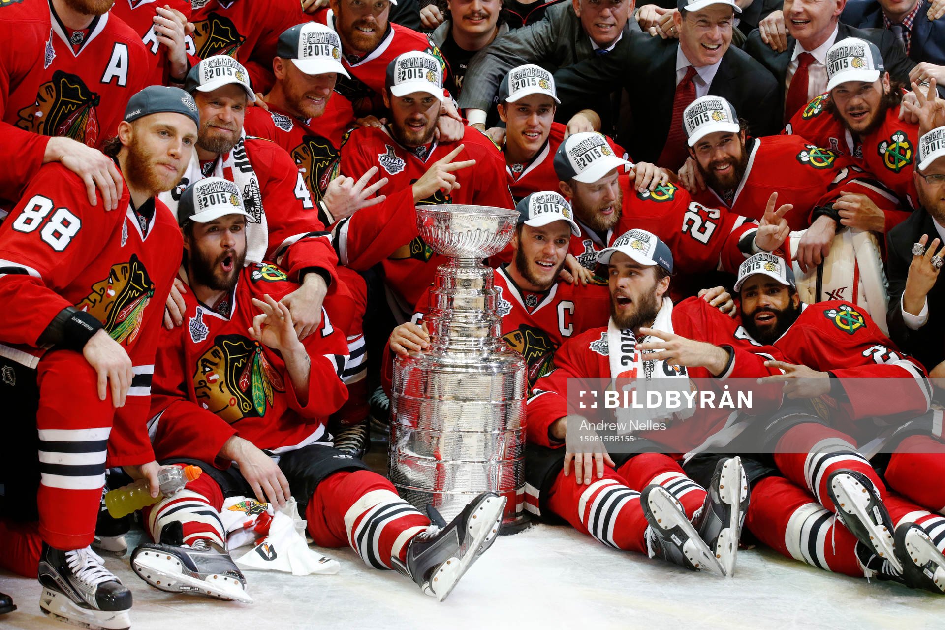 Chicago Blackhawks players celebrate