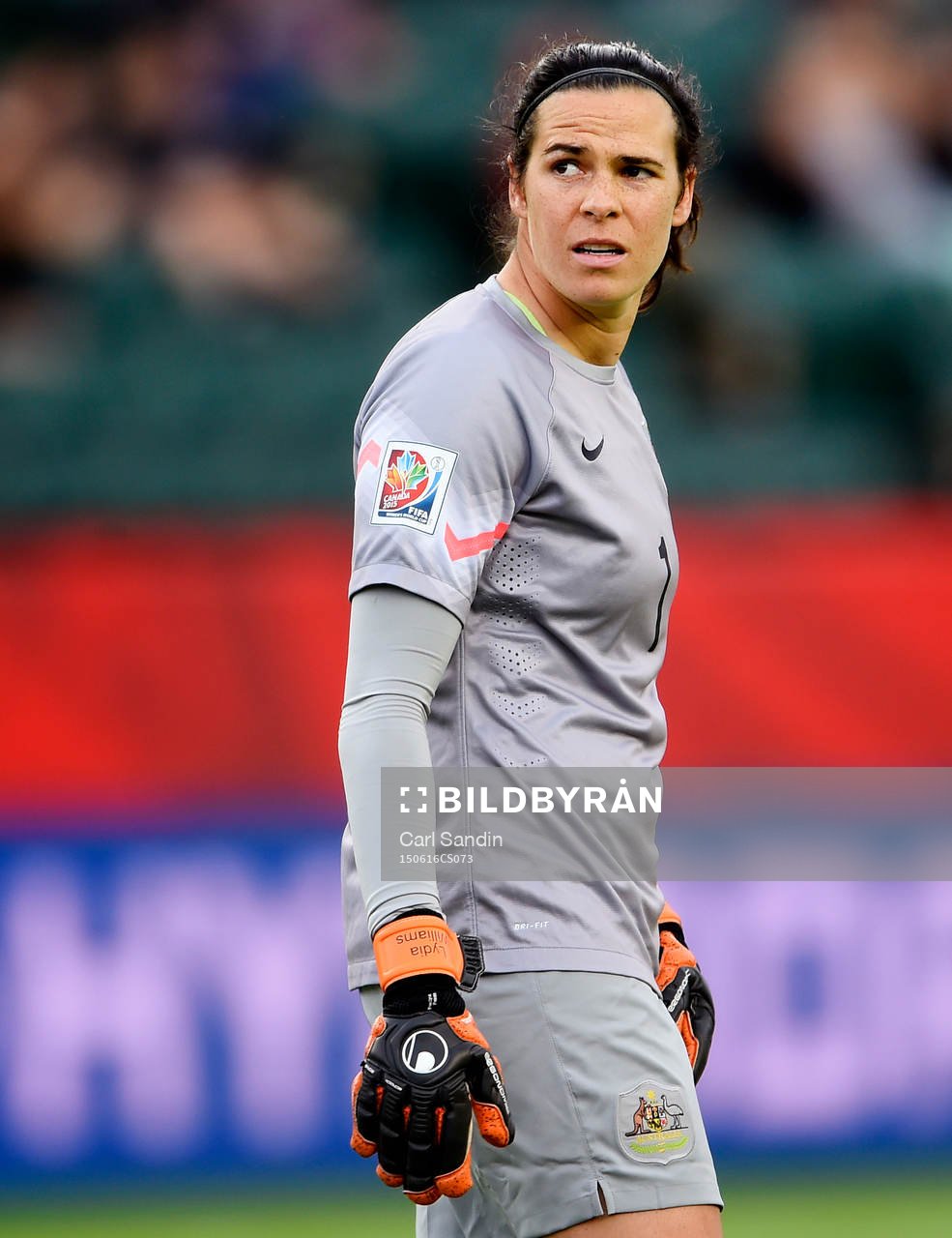 Australiens målvakt Lydia Williams under fotbollsmatchen i VM mellan Australien och Sverige den 16 juni 2015 i Edmonton.