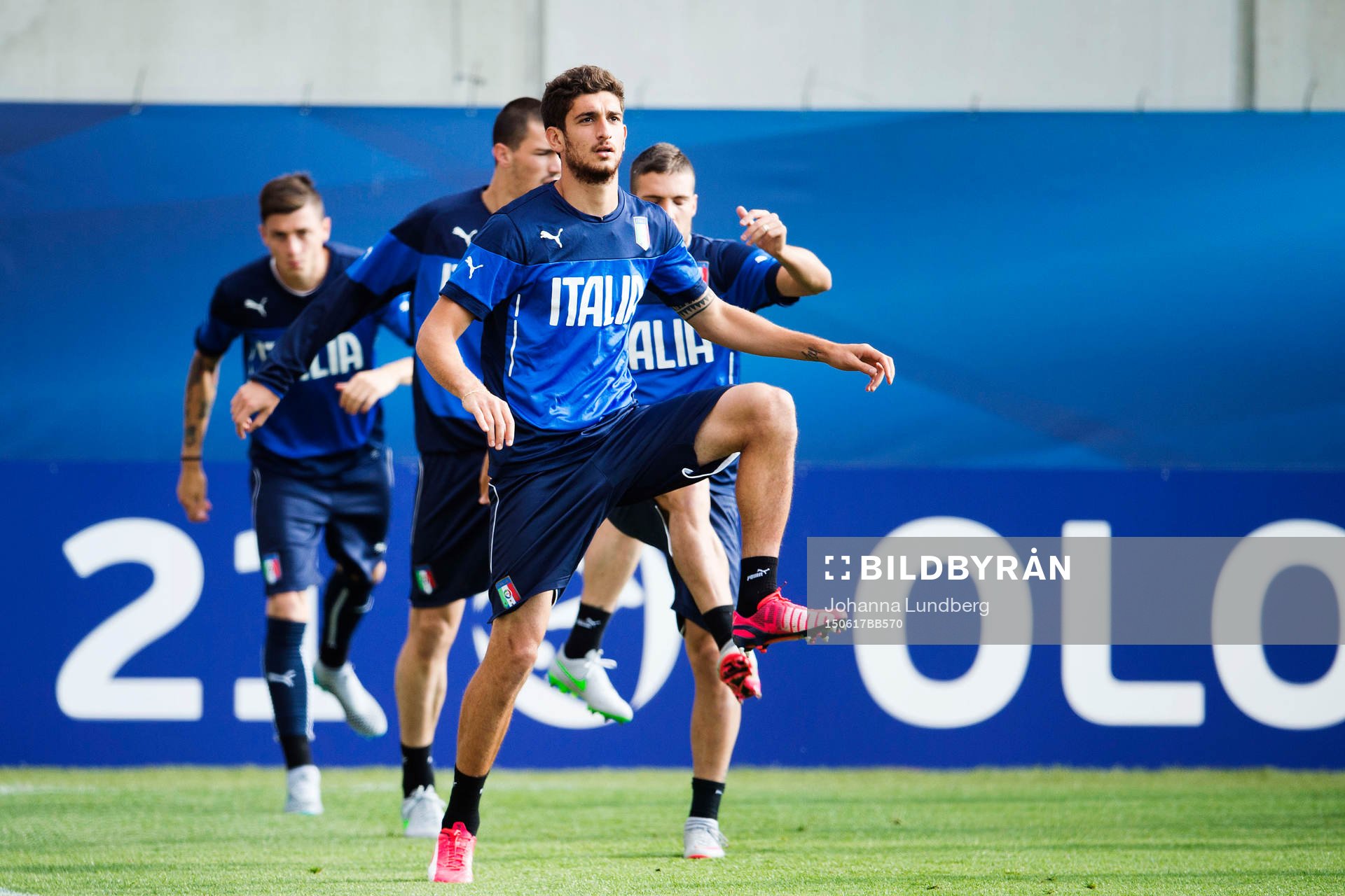 Italiens Matteo Bianchetti under en träning med det italienska U21 landslaget den 17 juni 2015 i Olomouc.